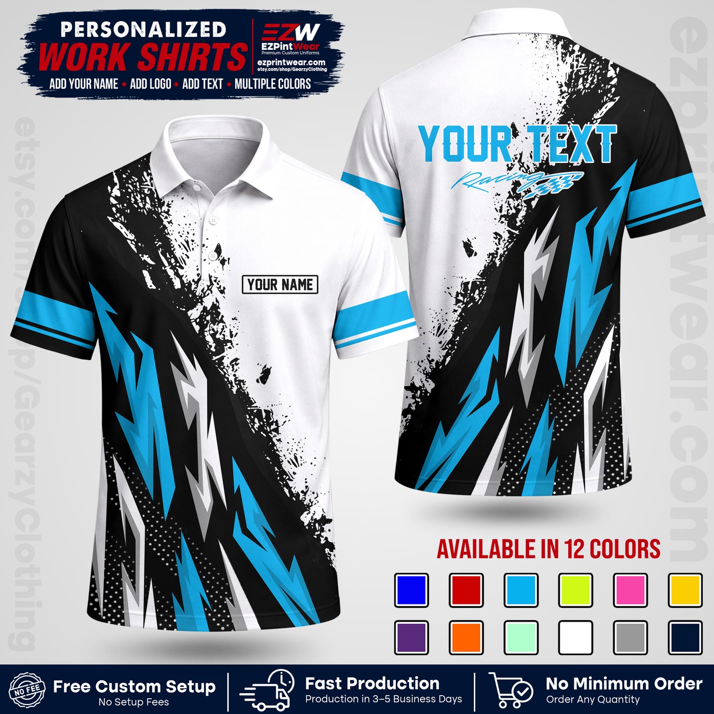 Custom Racing Shirt with Name, Logo & Text | Race Team Uniform | Crew Apparel RC08