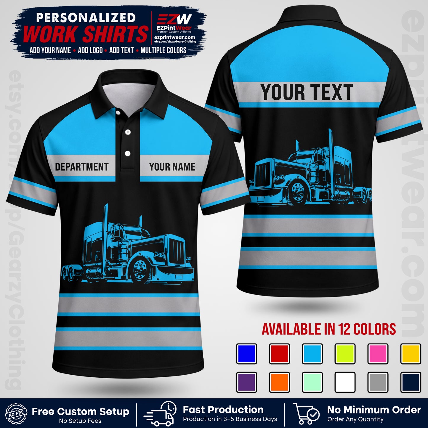 Personalized Truck Driver Workwear Uniform | Custom Safety Stripe Apparel | Non-Reflective Reflective Style Design TW02