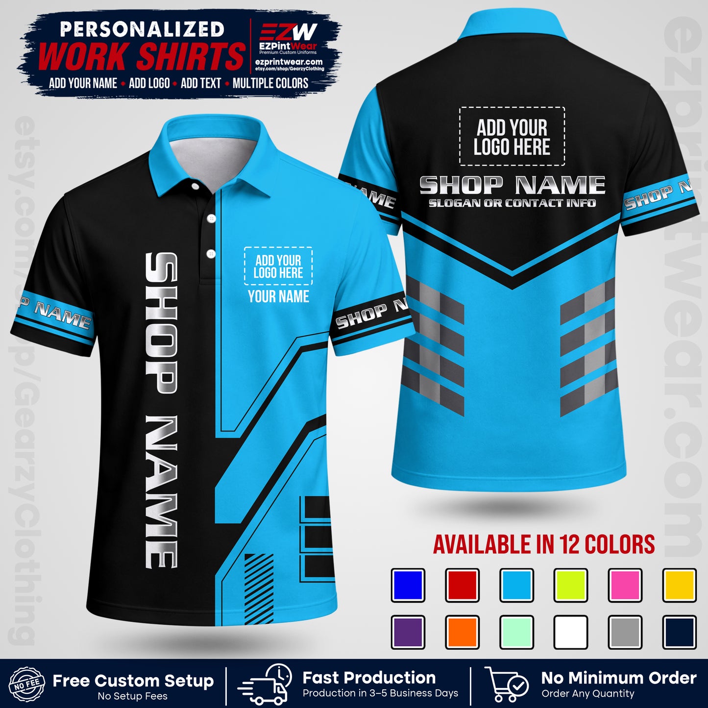 Custom All Over Print Work Uniform Shirt with Name, Logo & Text | Custom Hawaiian Shirt | Company Shirt | Employee Uniform UNF11