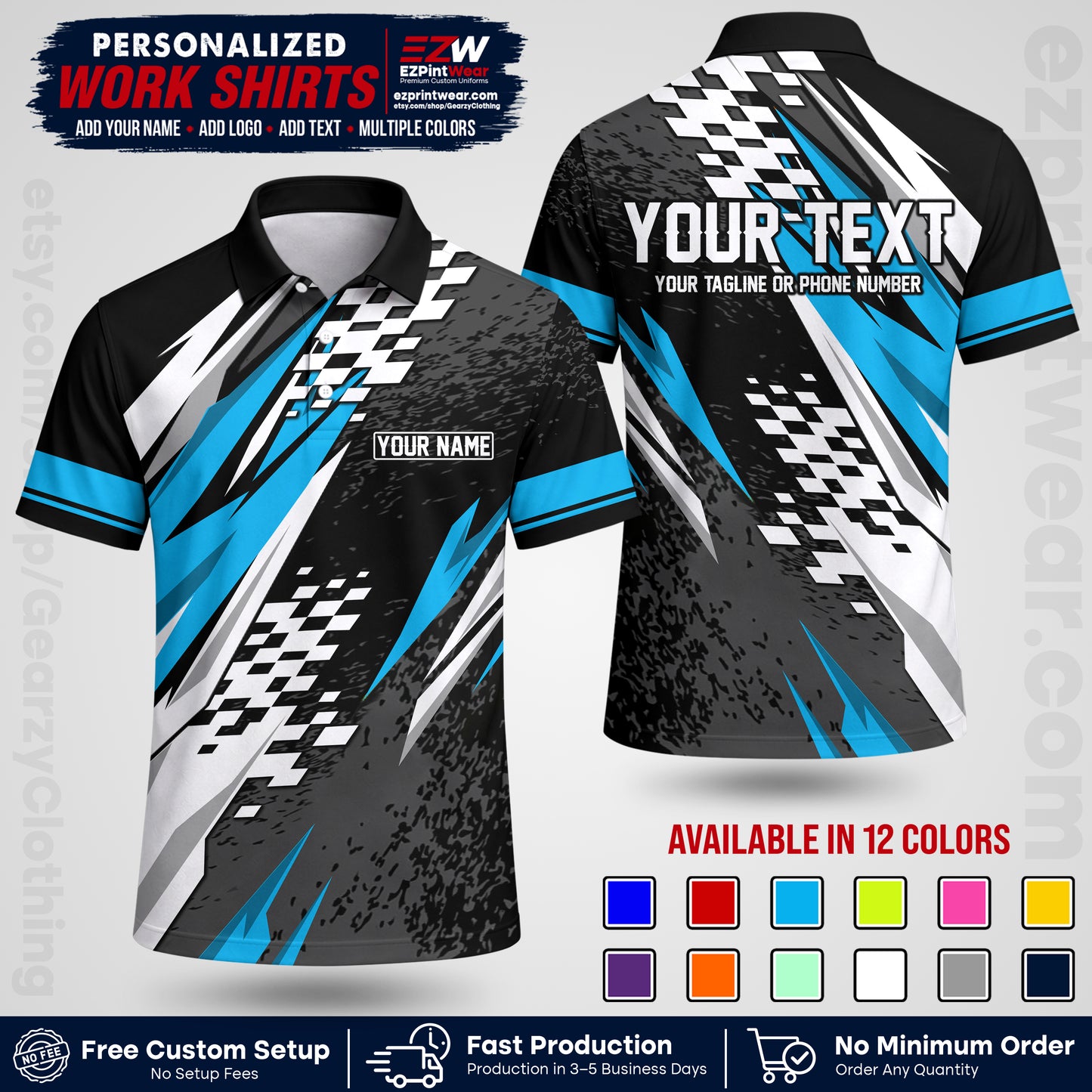 Custom Racing Shirt with Name, Logo & Text | Race Team Uniform | Crew Apparel RC03