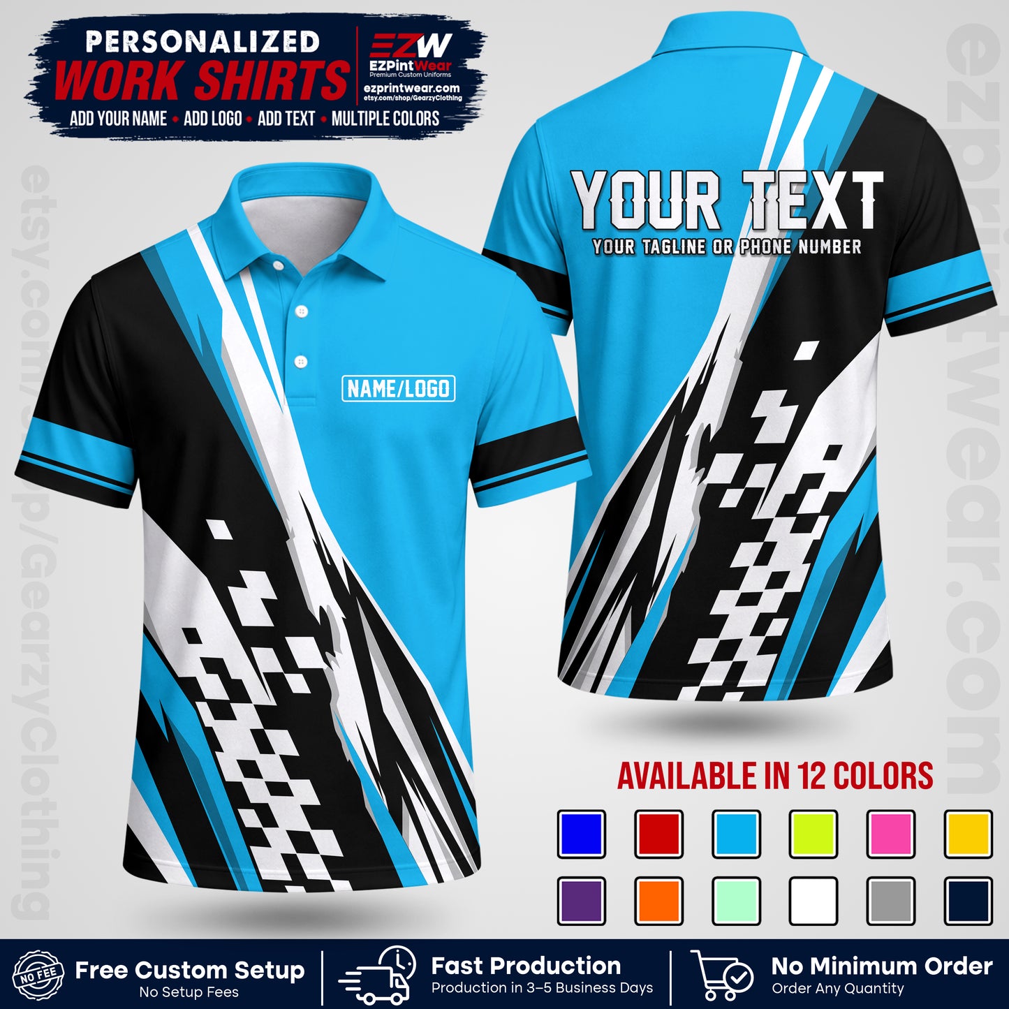 Custom Racing Shirt with Name, Logo & Text | Race Team Uniform | Crew Apparel RC04