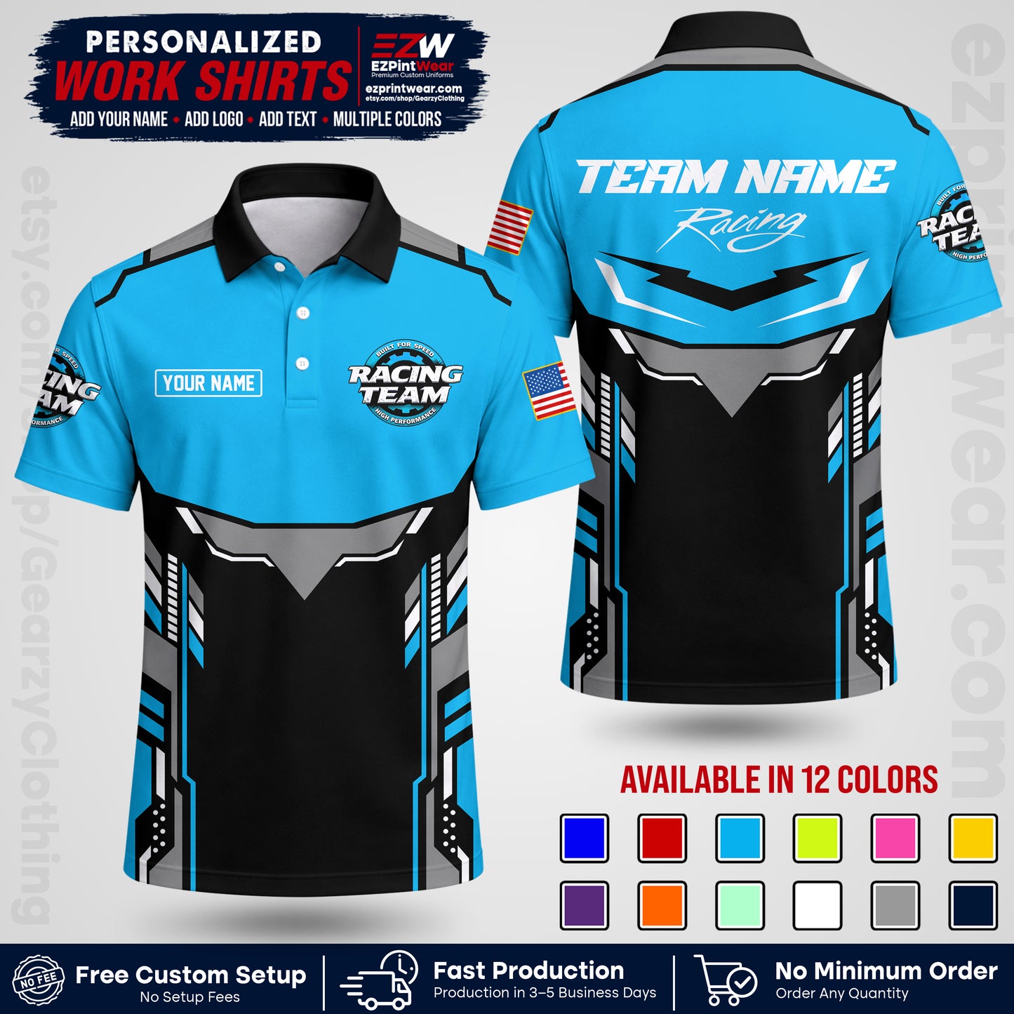 Custom Racing Shirt with Name, Logo & Text | Race Team Uniform | Crew Apparel RC11