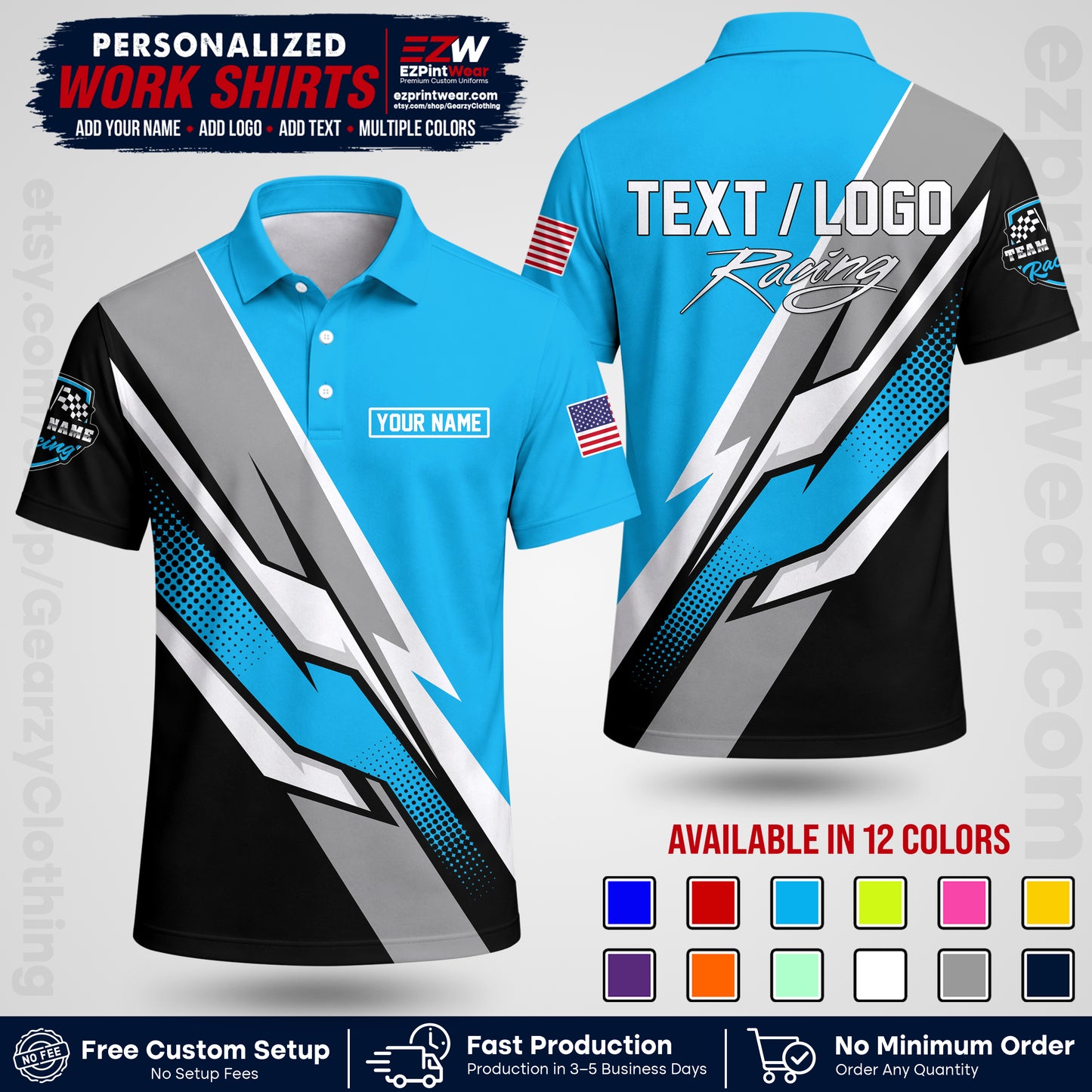 Custom Racing Shirt with Name, Logo & Text | Race Team Uniform | Crew Apparel RC01