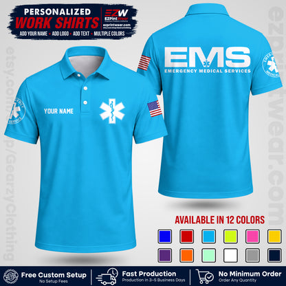 Custom EMS Shirt with Name, Logo & Text | EMS Team Uniform | First Responder Workwear EMSU01