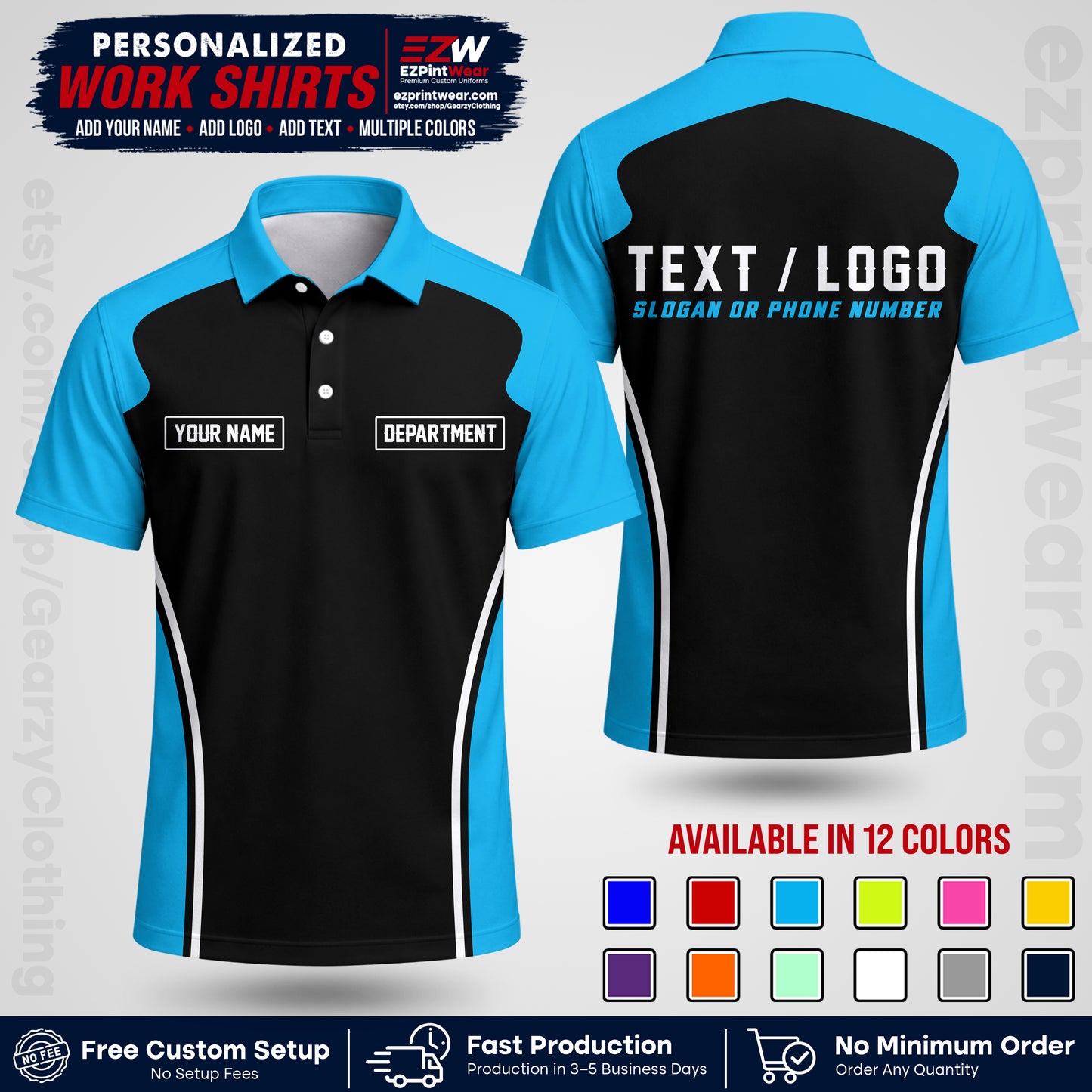 Custom All Over Print Work Uniform Shirt with Name, Logo & Text | Custom Hawaiian Shirt | Company Shirt | Employee Uniform UNF16