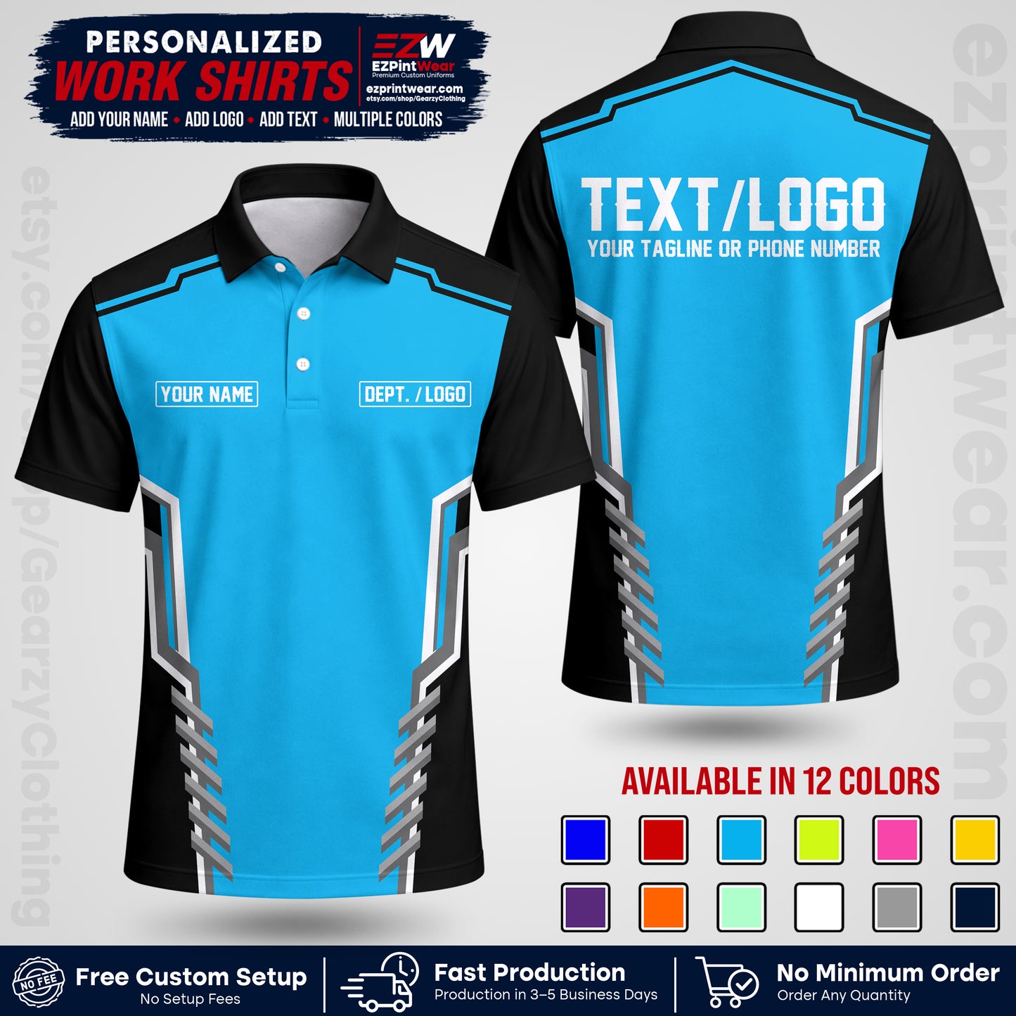 Custom All Over Print Work Uniform Shirt with Name, Logo & Text | Custom Hawaiian Shirt | Company Shirt | Employee Uniform UNF15