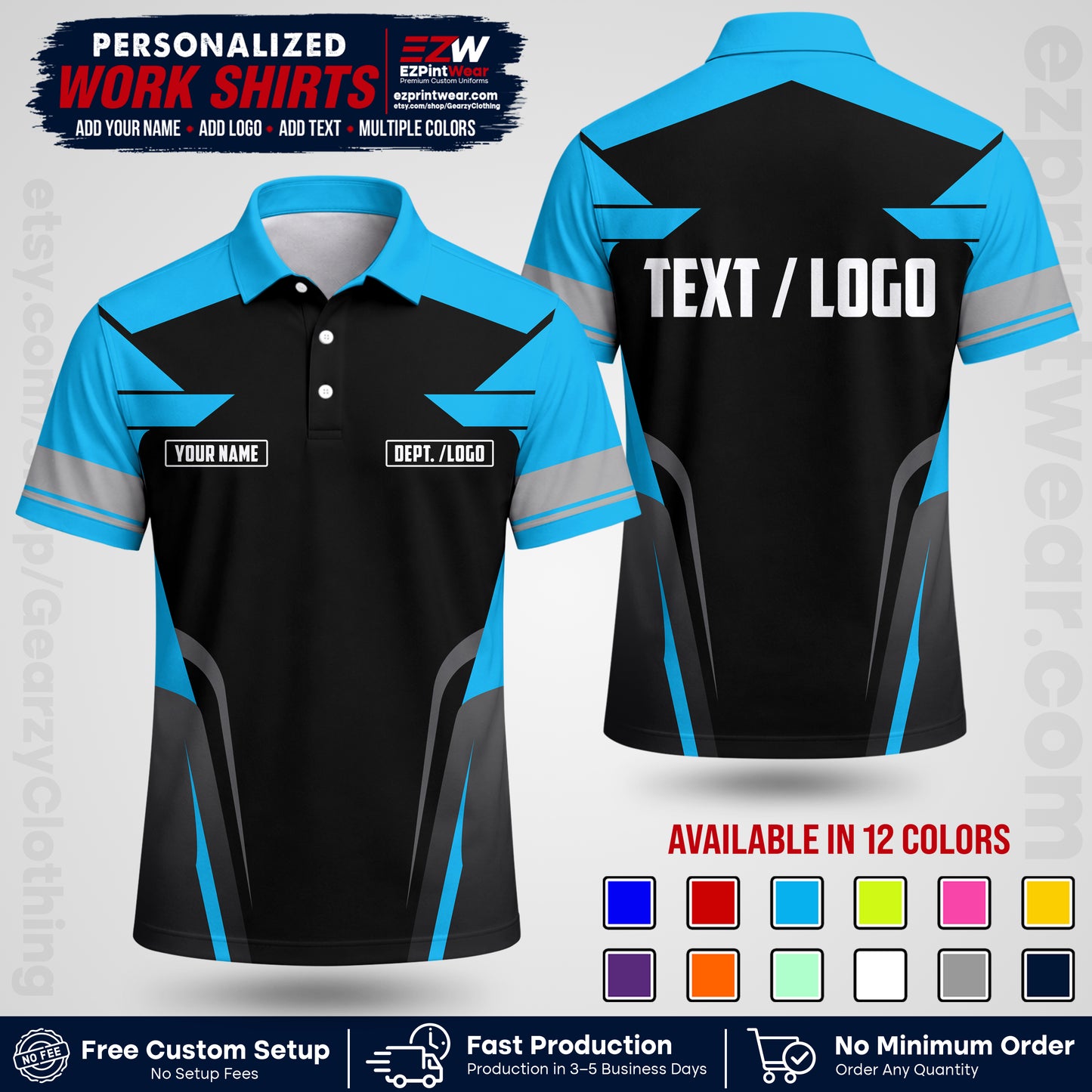 Custom All Over Print Work Uniform Shirt with Name, Logo & Text | Custom Hawaiian Shirt | Company Shirt | Employee Uniform UNF01