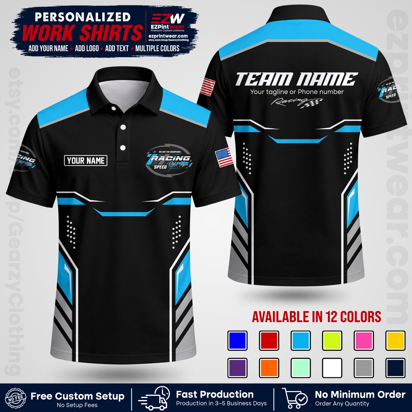 Custom Racing Shirt with Name, Logo & Text | Race Team Uniform | Crew Apparel RC10