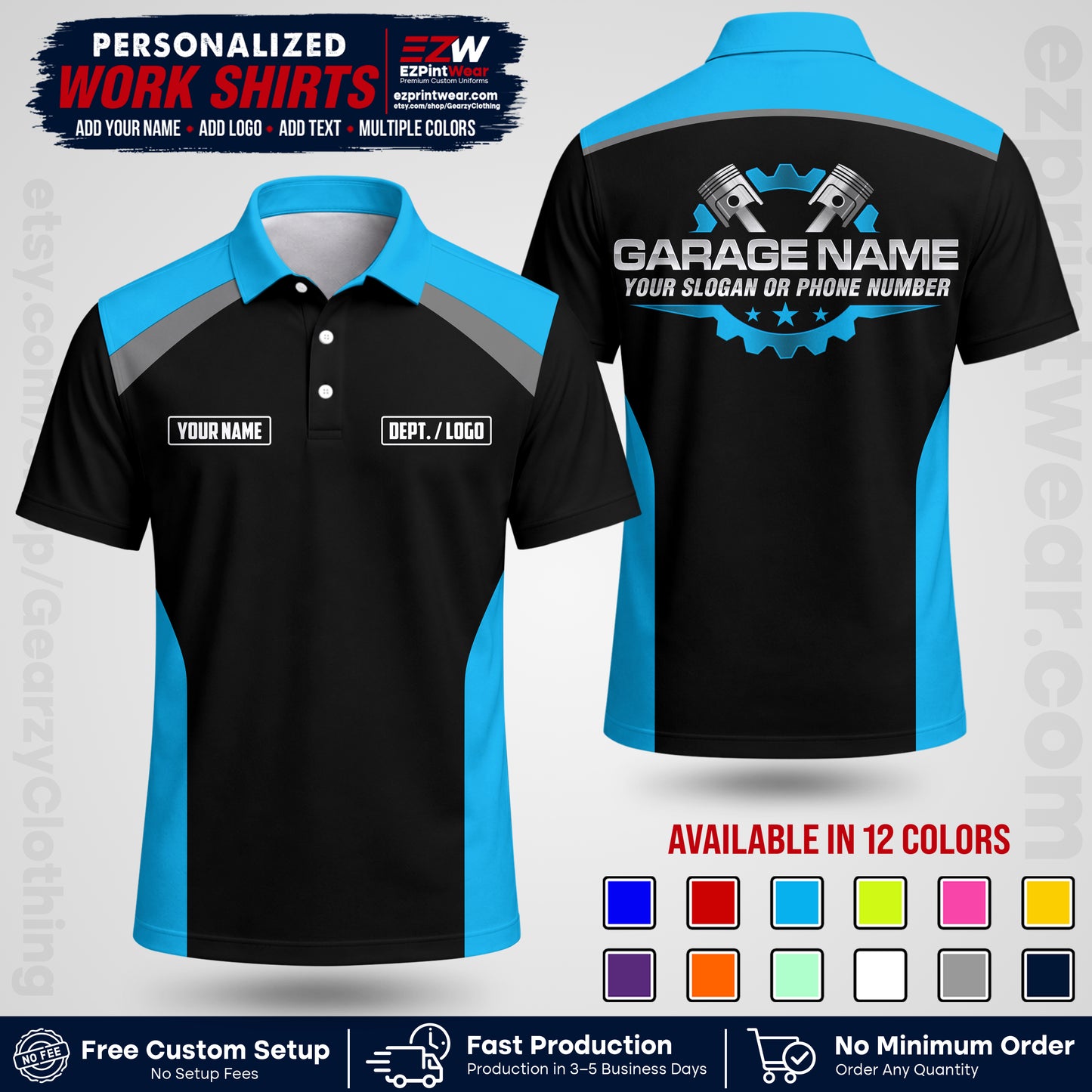 Custom Mechanic Work Shirt with Name, Logo & Text | Auto Shop Uniform | Workwear MCN 06