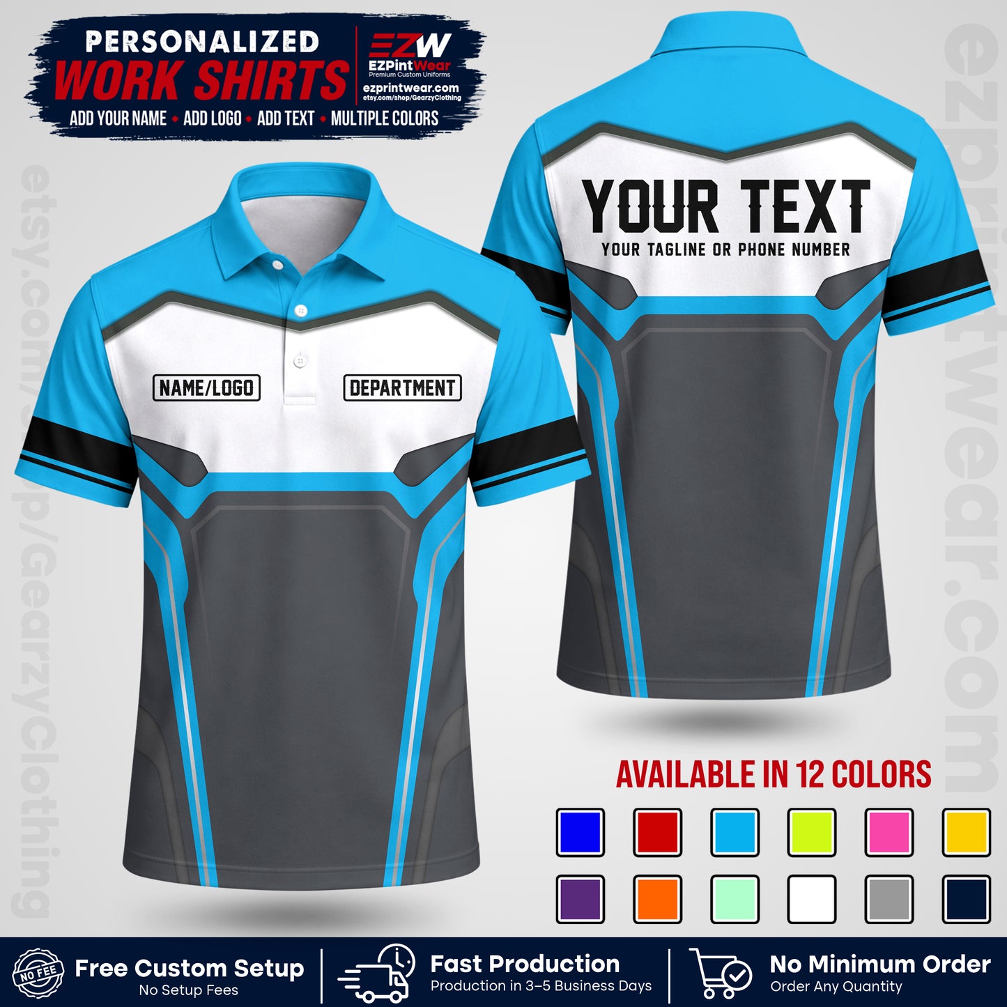 Custom All Over Print Work Uniform Shirt with Name, Logo & Text | Custom Hawaiian Shirt | Company Shirt | Employee Uniform UNF05