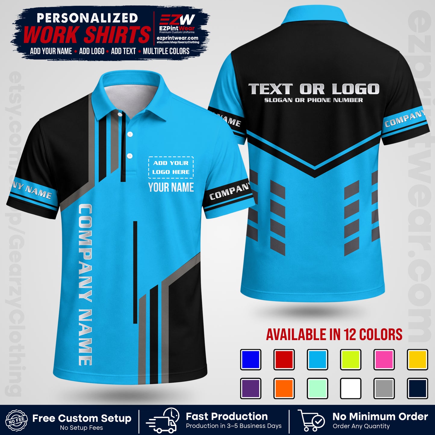 Custom All Over Print Work Uniform Shirt with Name, Logo & Text | Custom Hawaiian Shirt | Company Shirt | Employee Uniform UNF10