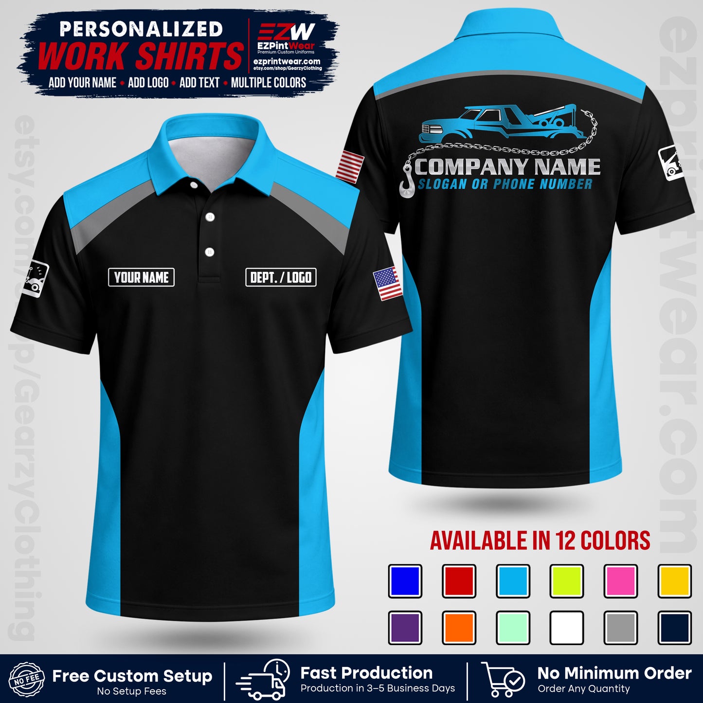 Custom Towing Shirt with Name, Logo & Text | Towing Company Uniform | Workwear TW01