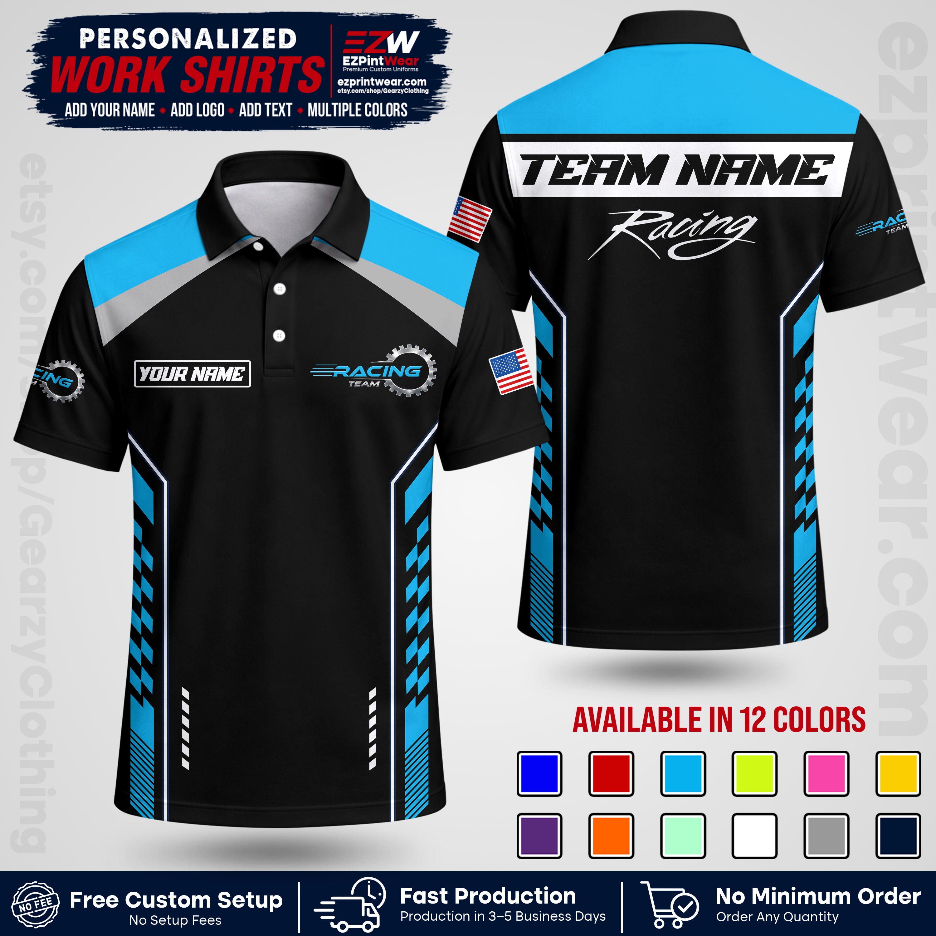 Custom Racing Shirt with Name, Logo & Text | Race Team Uniform | Crew Apparel RC13