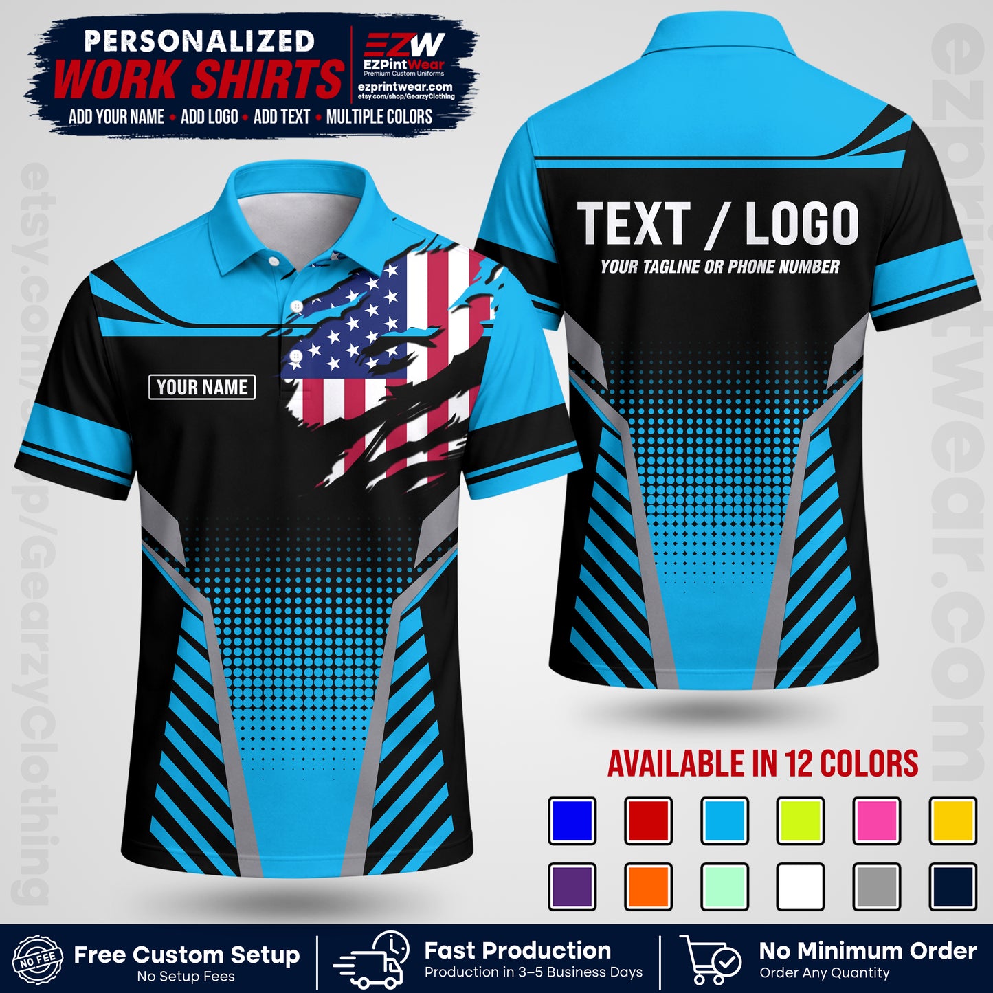 Custom All Over Print Work Uniform Shirt with Name, Logo & Text | Custom Hawaiian Shirt | Company Shirt | Employee Uniform UNF07