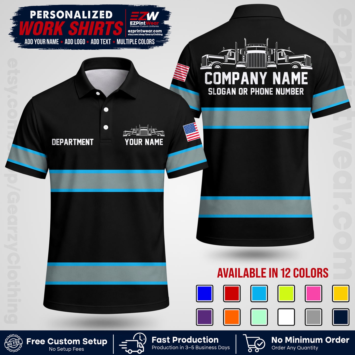 Personalized Truck Driver Workwear Uniform | Custom Safety Stripe Apparel | Non-Reflective Reflective Style Design TW04