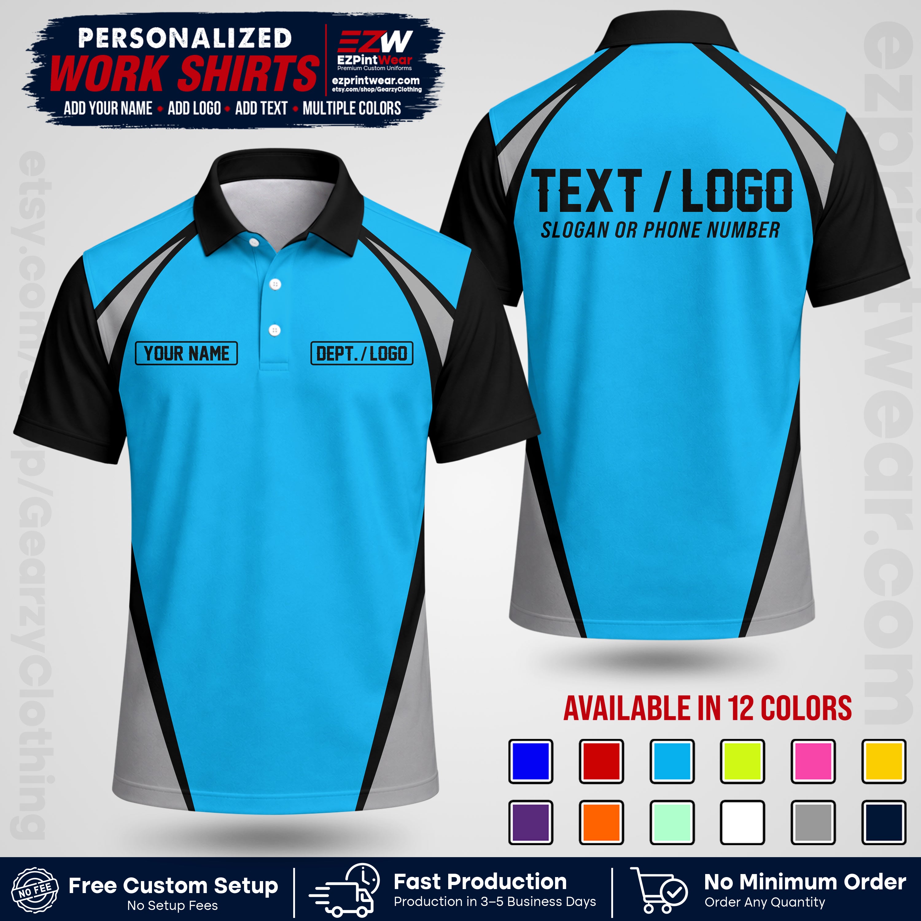 Custom All Over Print Work Uniform Shirt with Name, Logo & Text | Custom Hawaiian Shirt | Company Shirt | Employee Uniform UNF20
