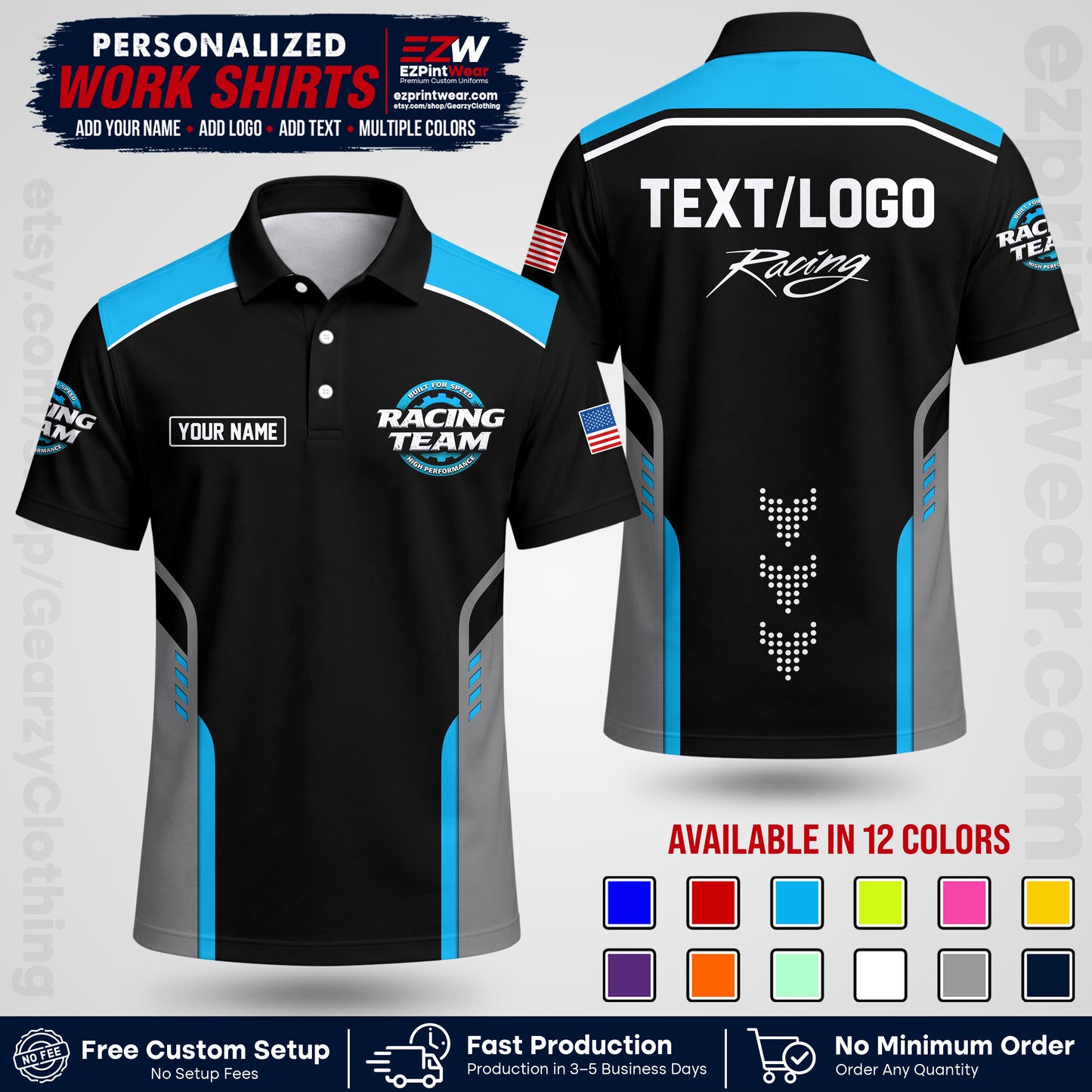 Custom Racing Shirt with Name, Logo & Text | Race Team Uniform | Crew Apparel RC09