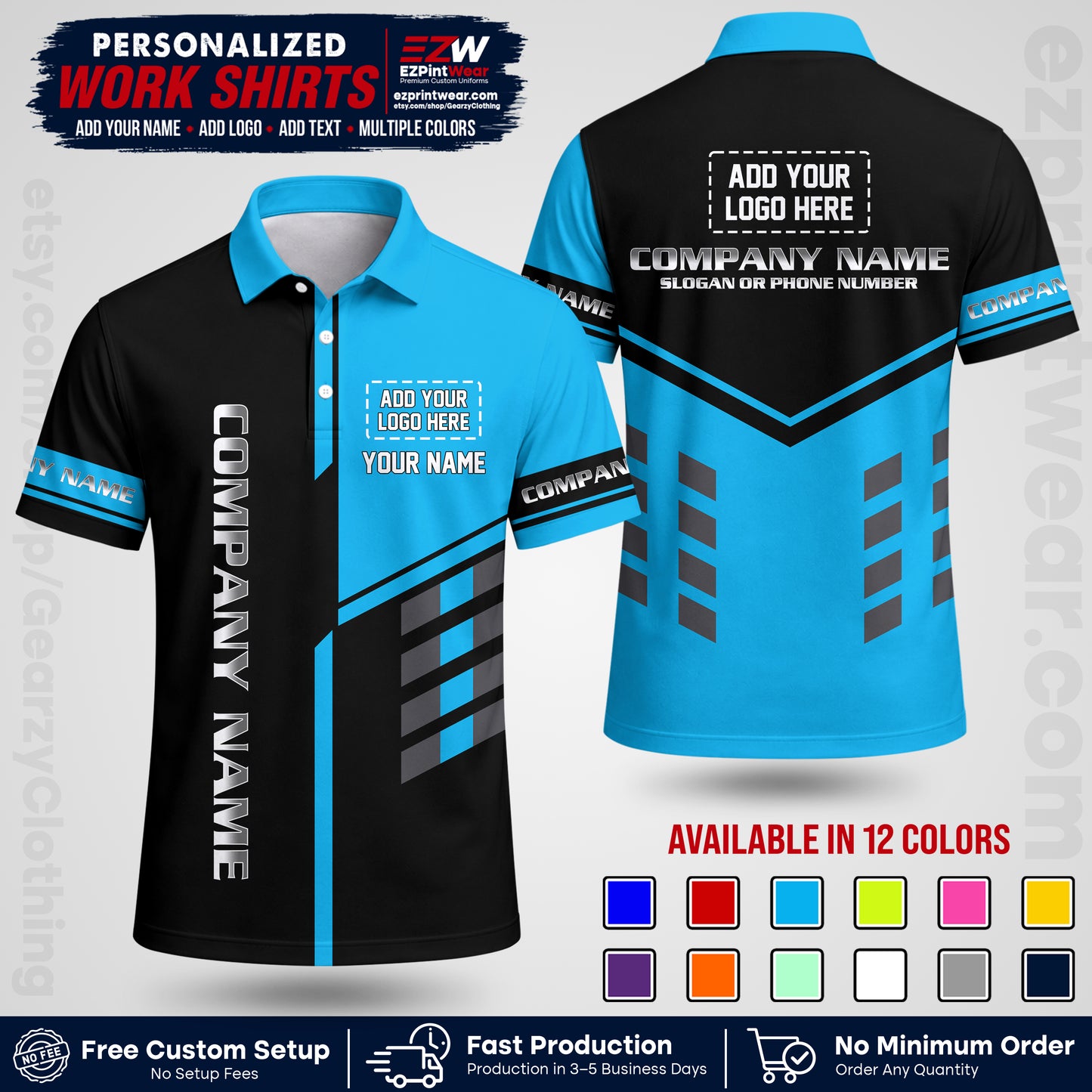 Custom All Over Print Work Uniform Shirt with Name, Logo & Text | Custom Hawaiian Shirt | Company Shirt | Employee Uniform UNF09