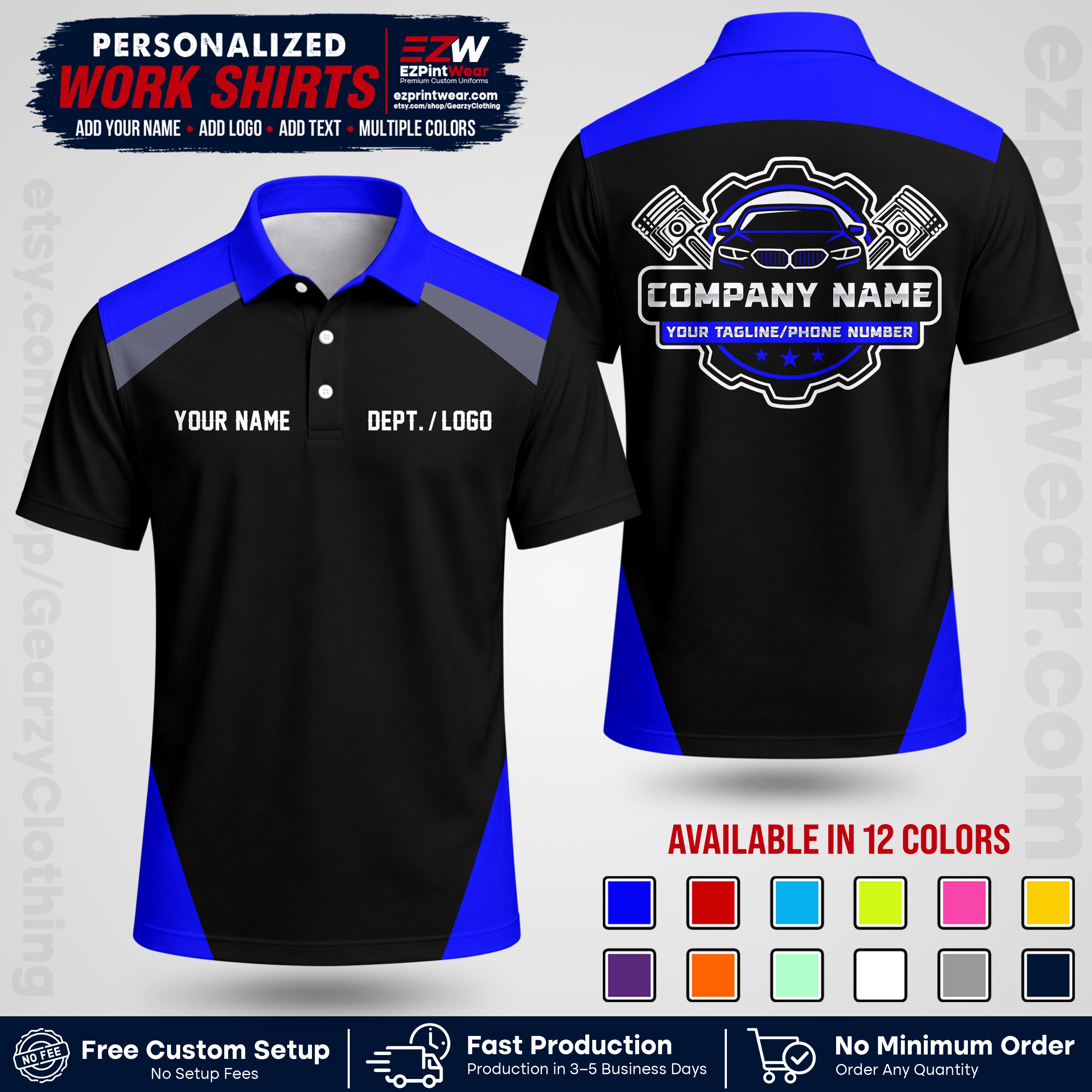 Custom Mechanic Work Shirt with Name, Logo & Text | Auto Shop Uniform | Workwear MCN 03