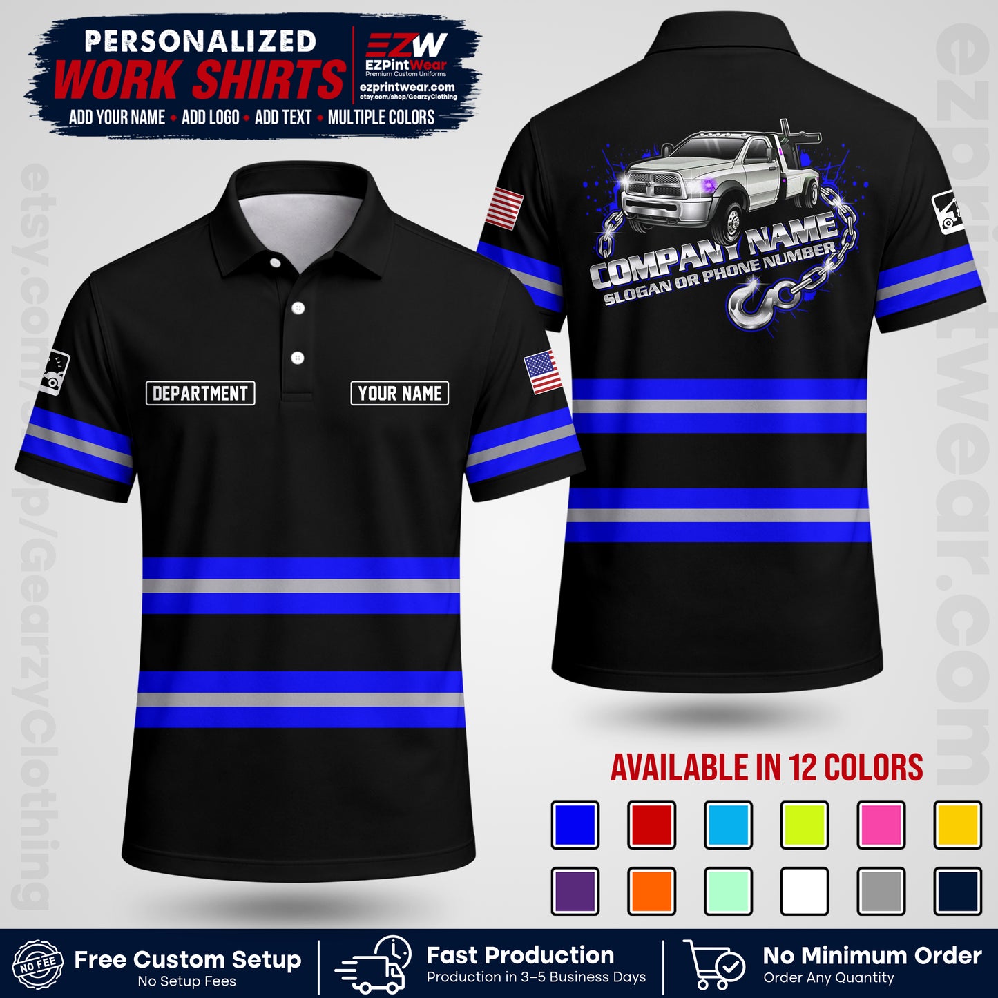 Custom Towing Workwear Uniform | Personalized Tow Truck Shirt | Non-Reflective Safety Stripe Apparel | Custom Towing Shirt | Tow Truck Apparel TW05