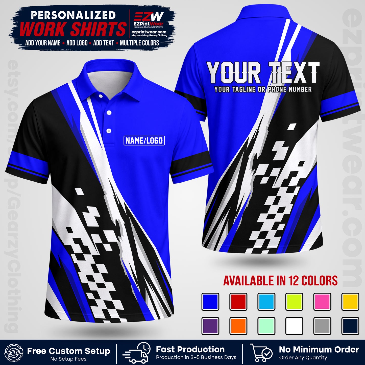Custom Racing Shirt with Name, Logo & Text | Race Team Uniform | Crew Apparel RC04