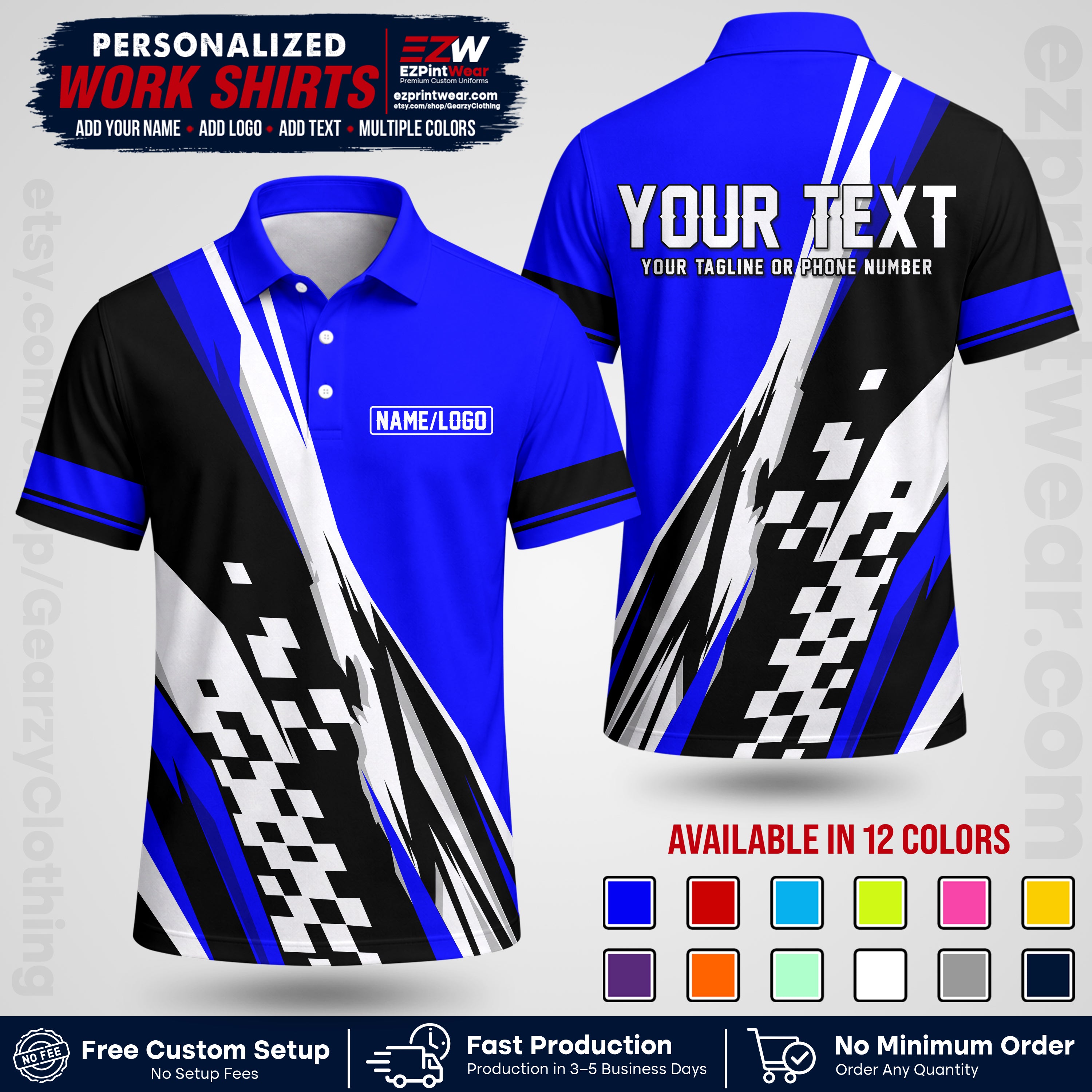 Custom Racing Shirt with Name, Logo & Text | Race Team Uniform | Crew Apparel RC04