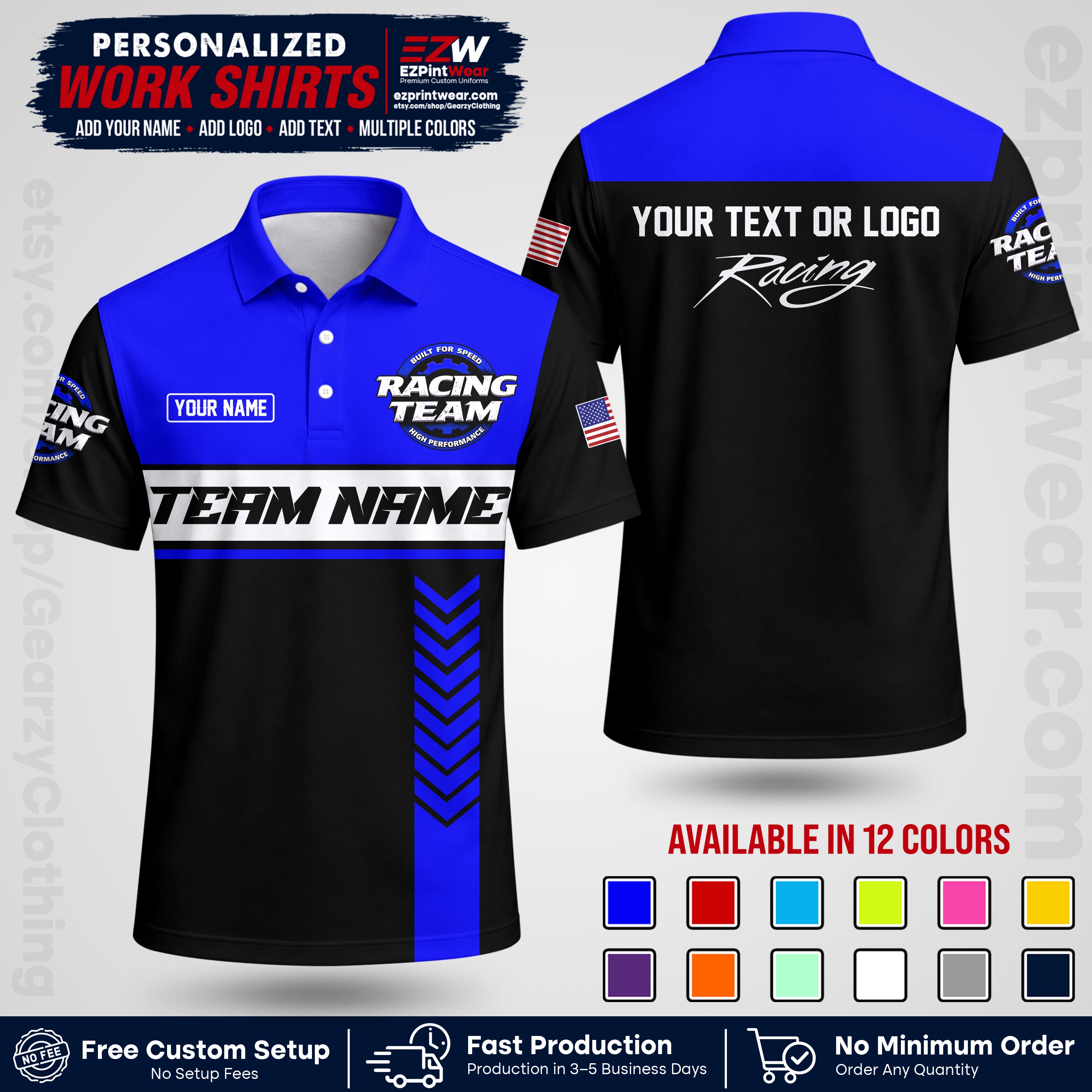 Custom Racing Shirt with Name, Logo & Text | Race Team Uniform | Crew Apparel RC02