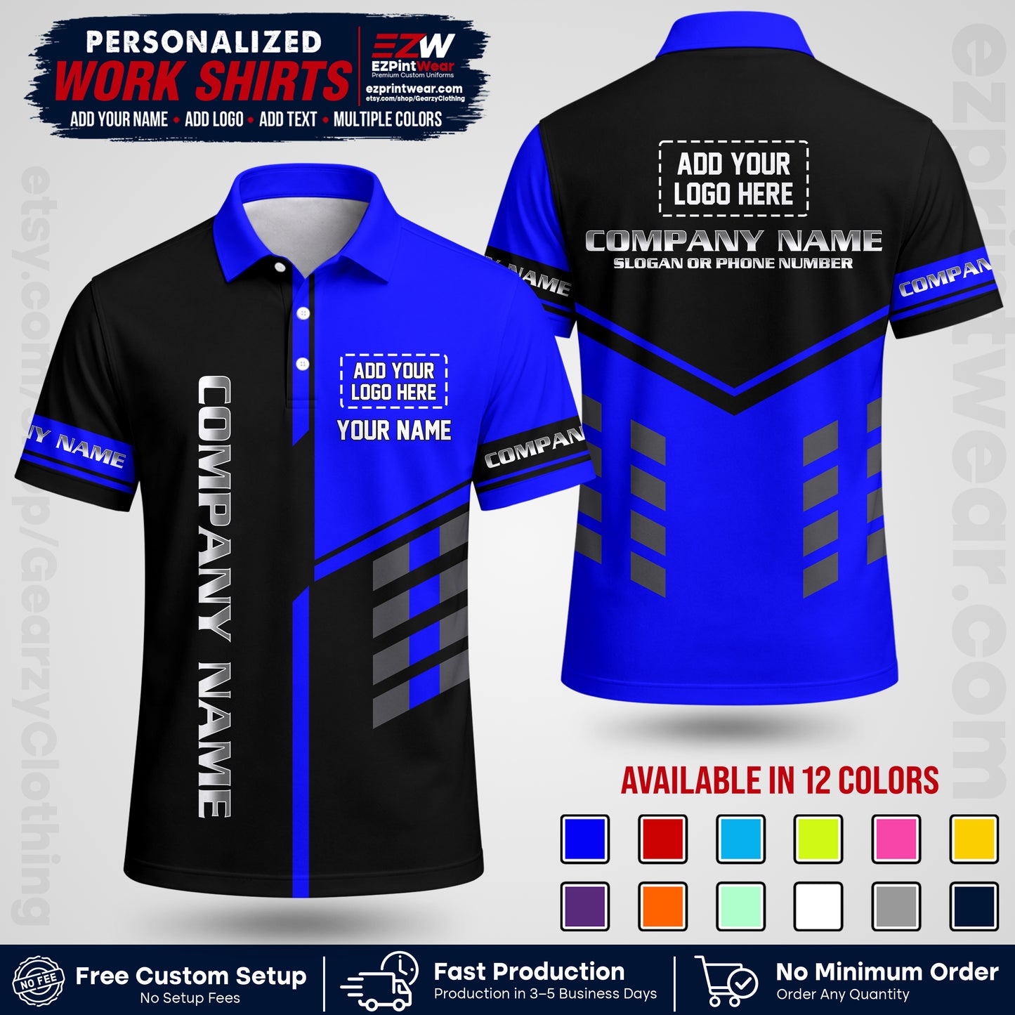 Custom All Over Print Work Uniform Shirt with Name, Logo & Text | Custom Hawaiian Shirt | Company Shirt | Employee Uniform UNF09