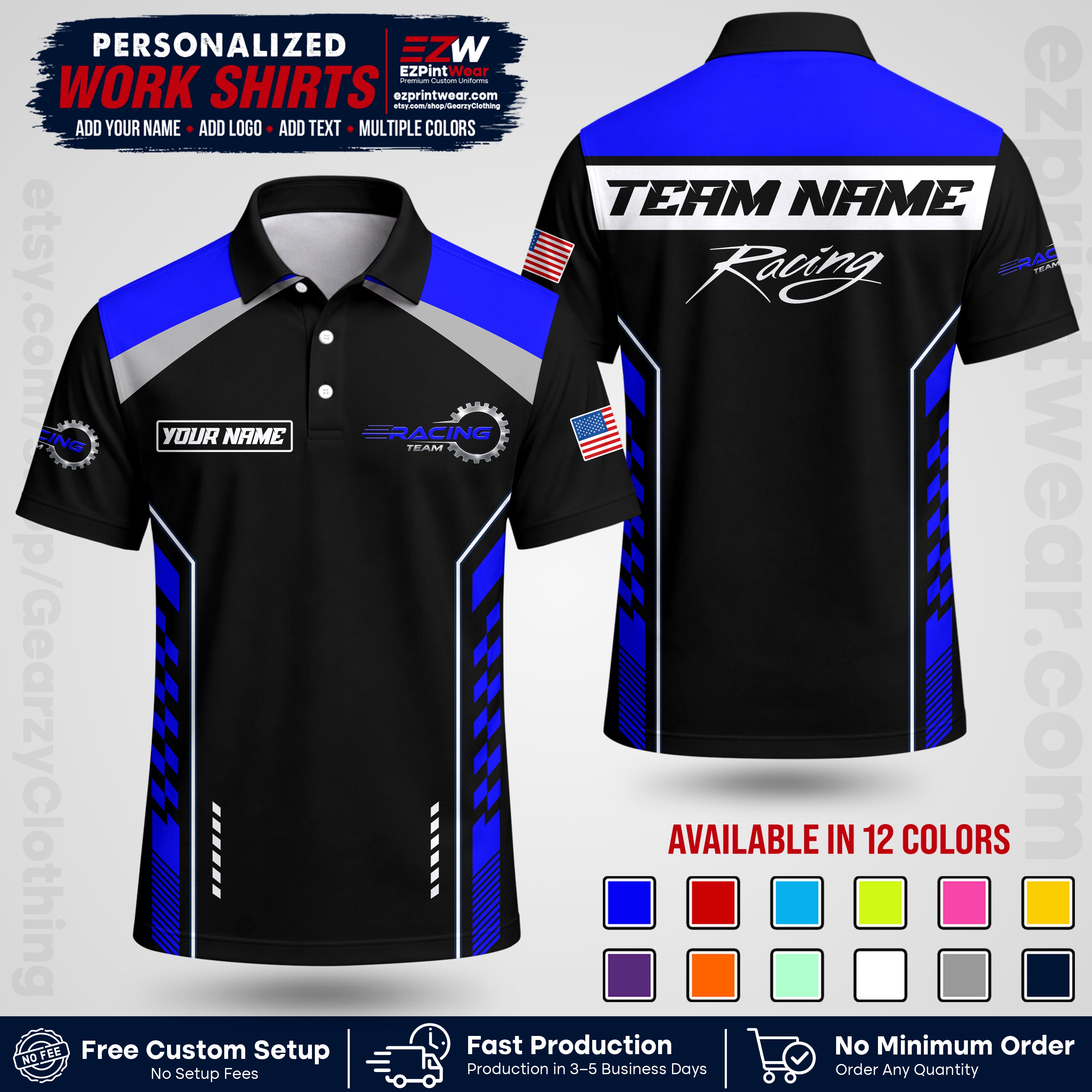 Custom Racing Shirt with Name, Logo & Text | Race Team Uniform | Crew Apparel RC13