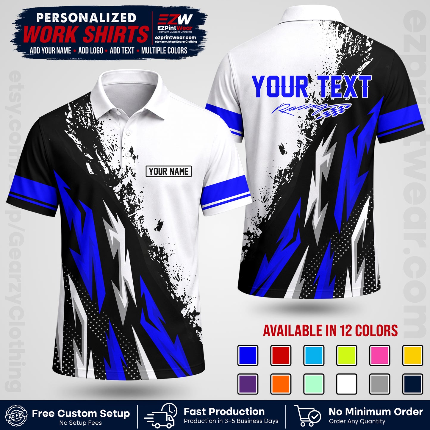 Custom Racing Shirt with Name, Logo & Text | Race Team Uniform | Crew Apparel RC08