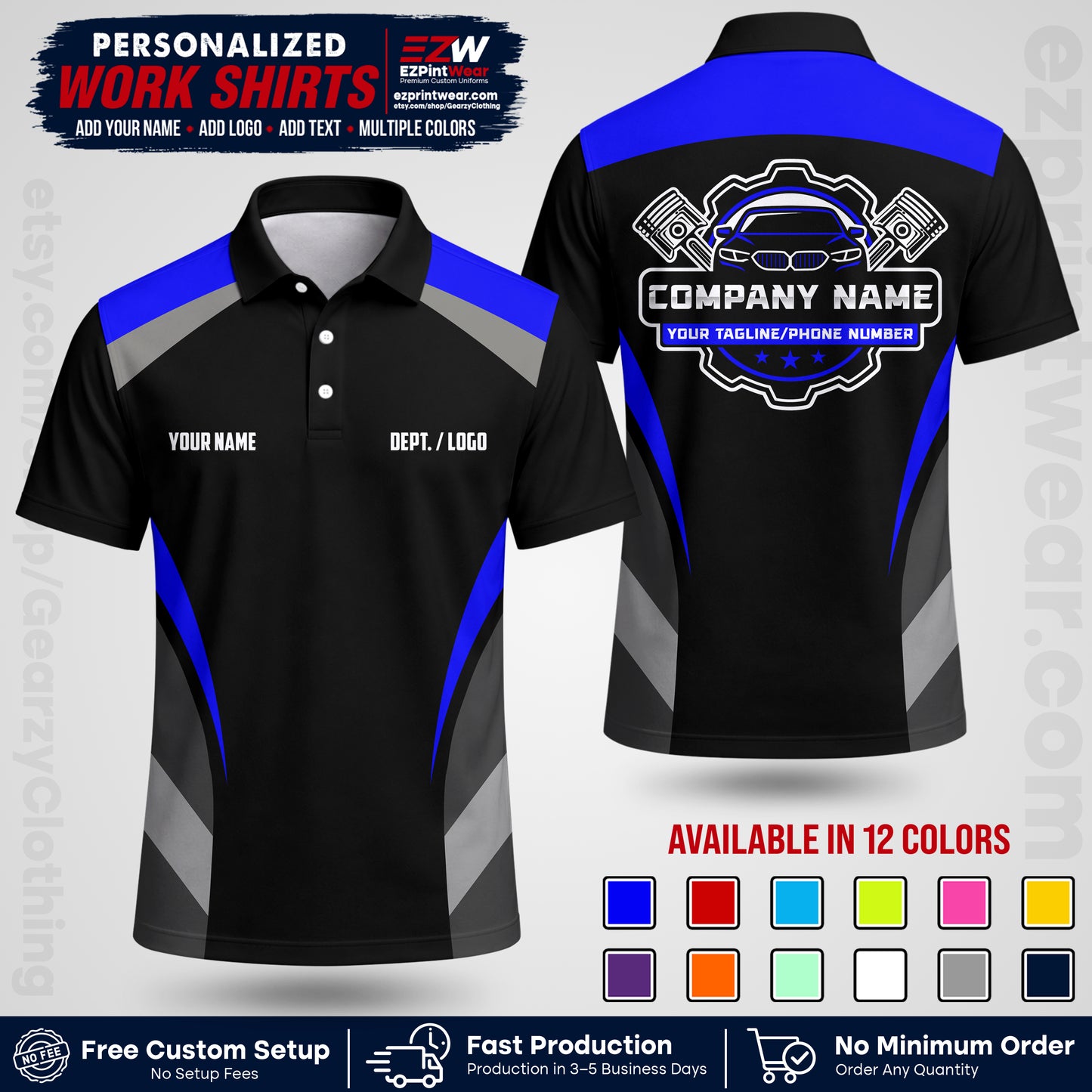 Custom Mechanic Work Shirt with Name, Logo & Text | Auto Shop Uniform | Workwear MCN 05
