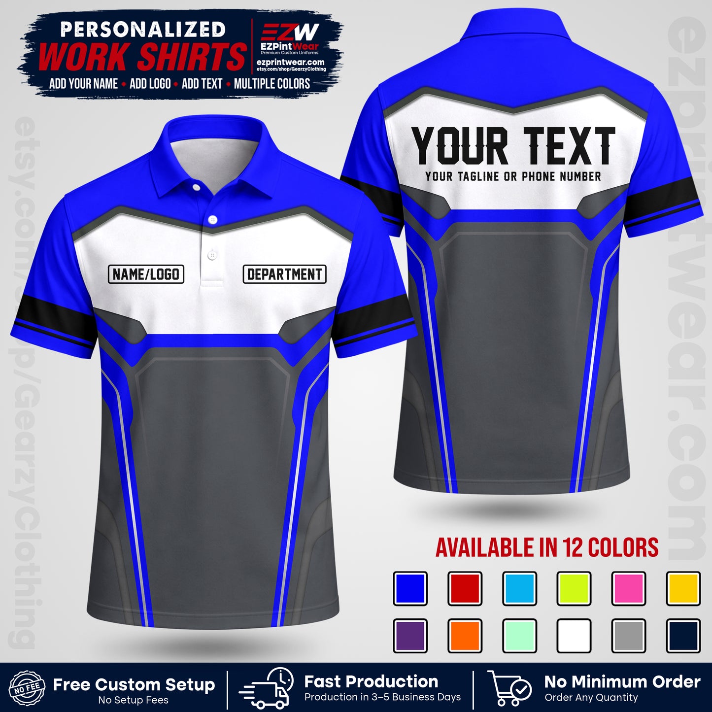 Custom All Over Print Work Uniform Shirt with Name, Logo & Text | Custom Hawaiian Shirt | Company Shirt | Employee Uniform UNF05