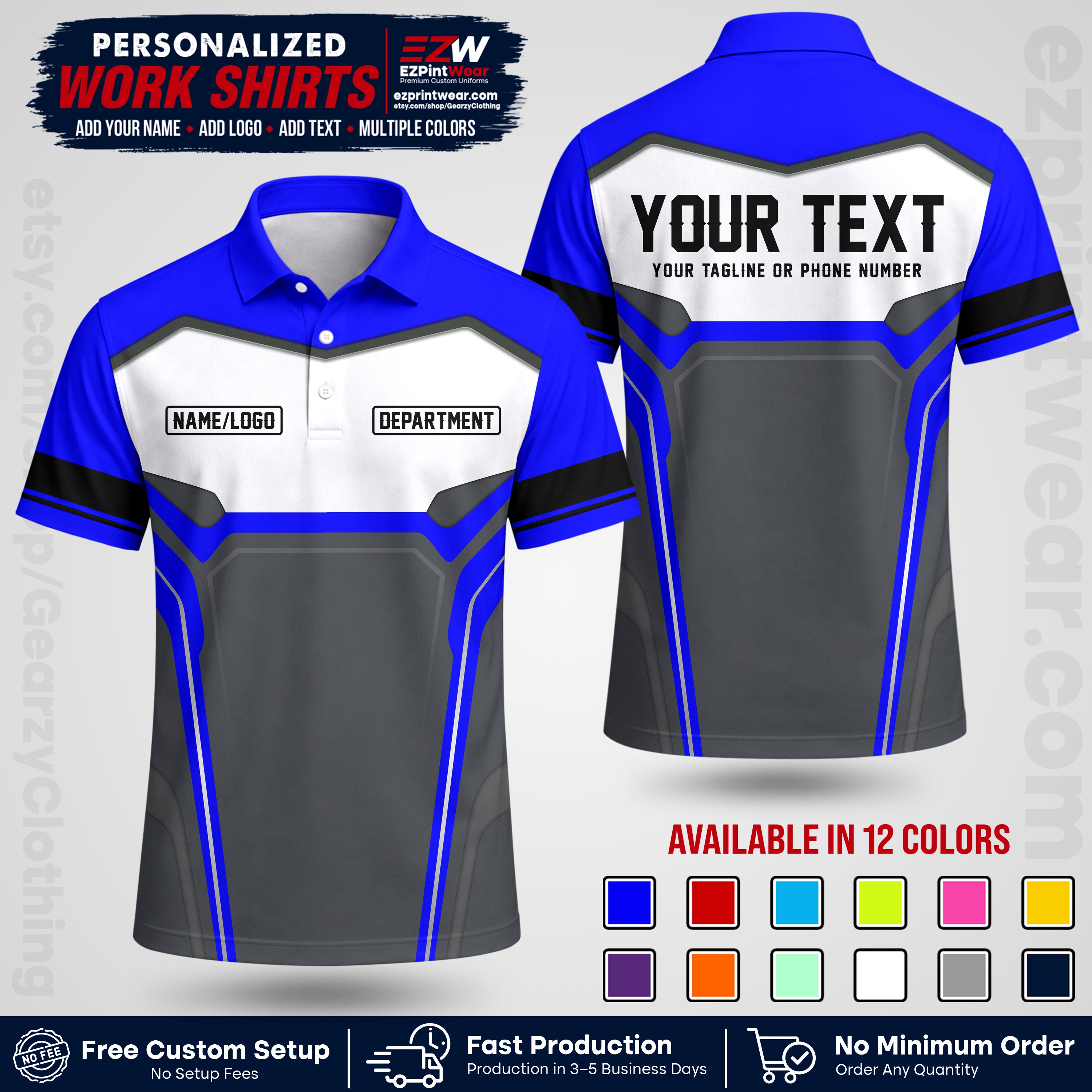 Custom All Over Print Work Uniform Shirt with Name, Logo & Text | Custom Hawaiian Shirt | Company Shirt | Employee Uniform UNF05