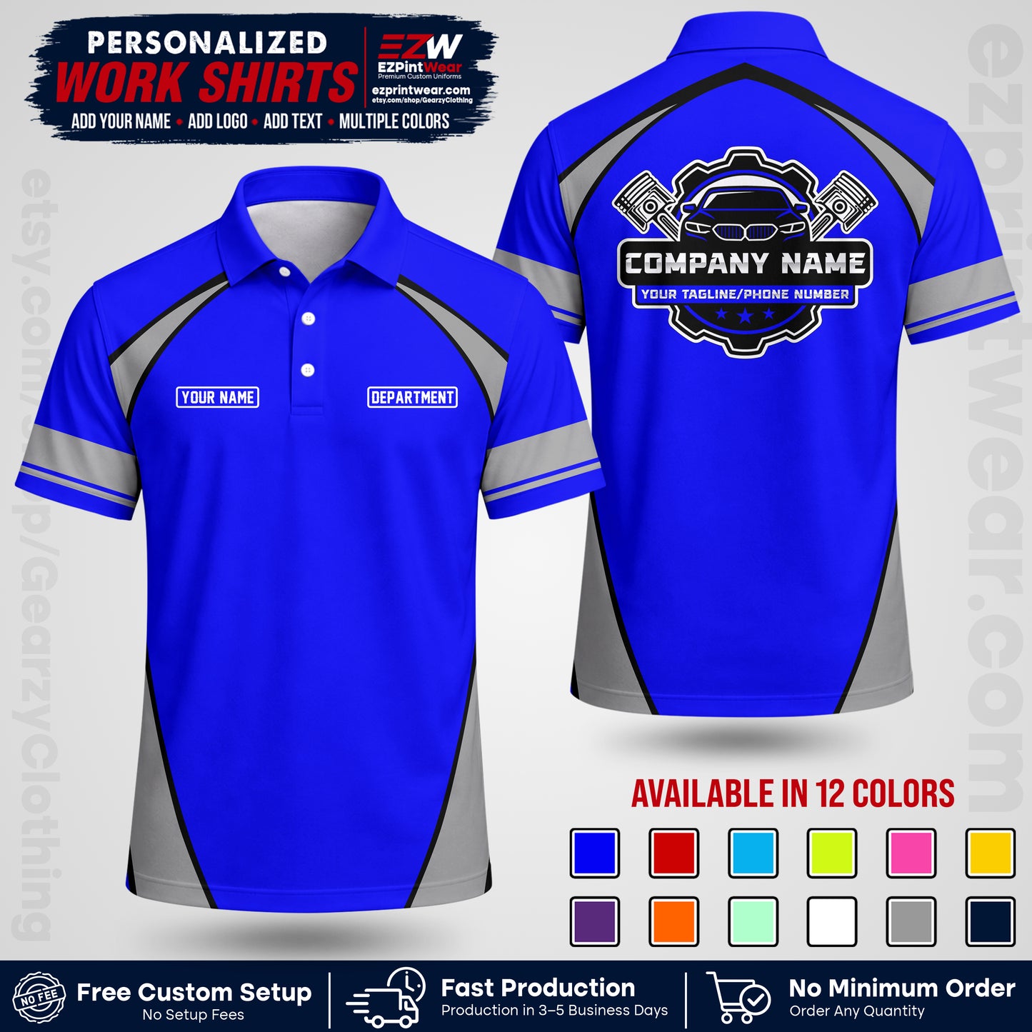 Custom Mechanic Work Shirt with Name, Logo & Text | Auto Shop Uniform | Workwear MCN 09