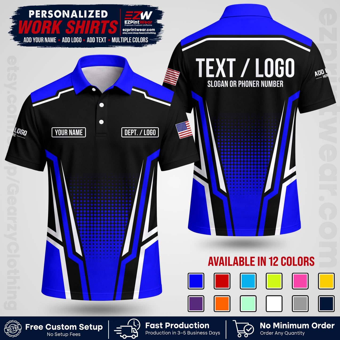 Custom All Over Print Work Uniform Shirt with Name, Logo & Text | Custom Hawaiian Shirt | Company Shirt | Employee Uniform UNF17