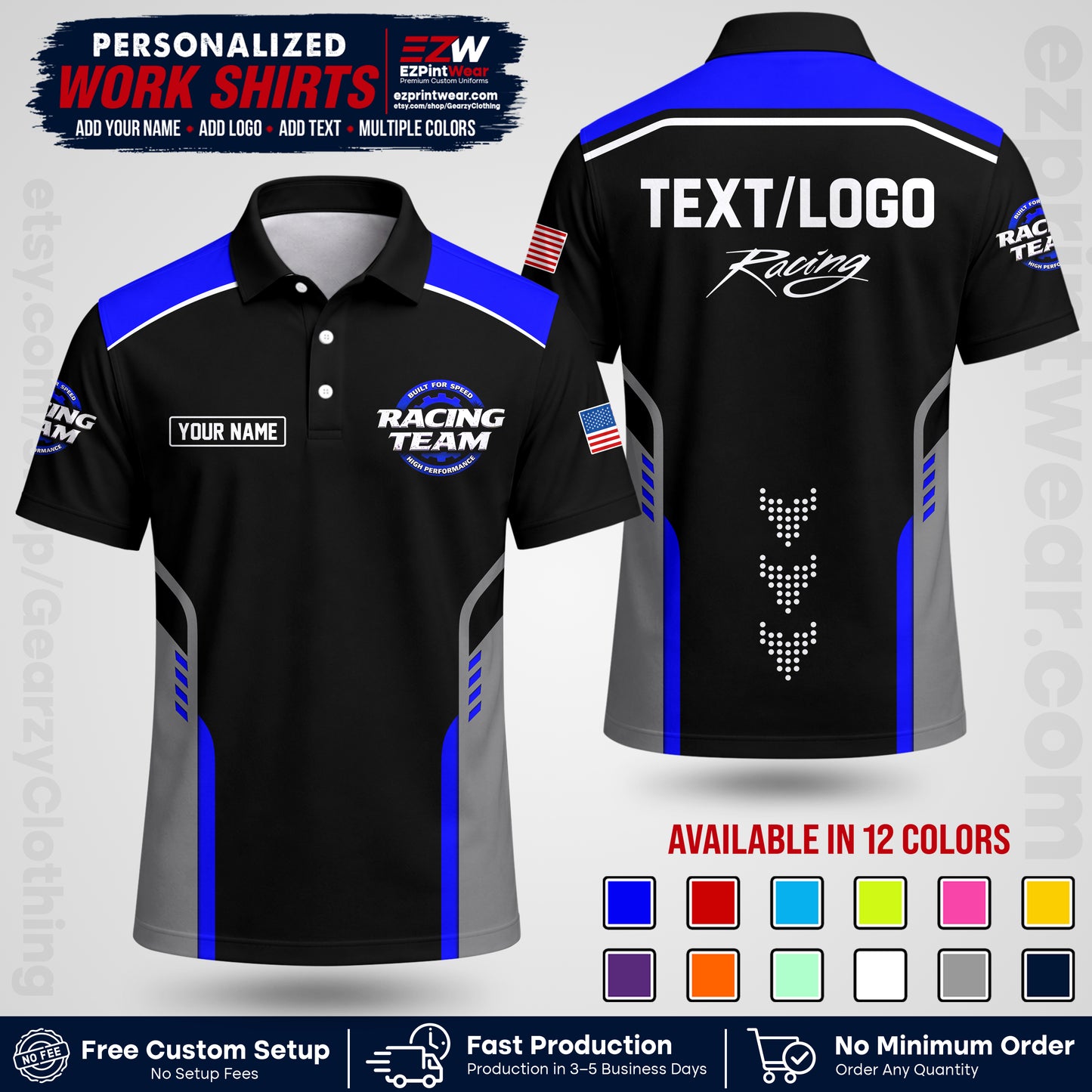Custom Racing Shirt with Name, Logo & Text | Race Team Uniform | Crew Apparel RC09