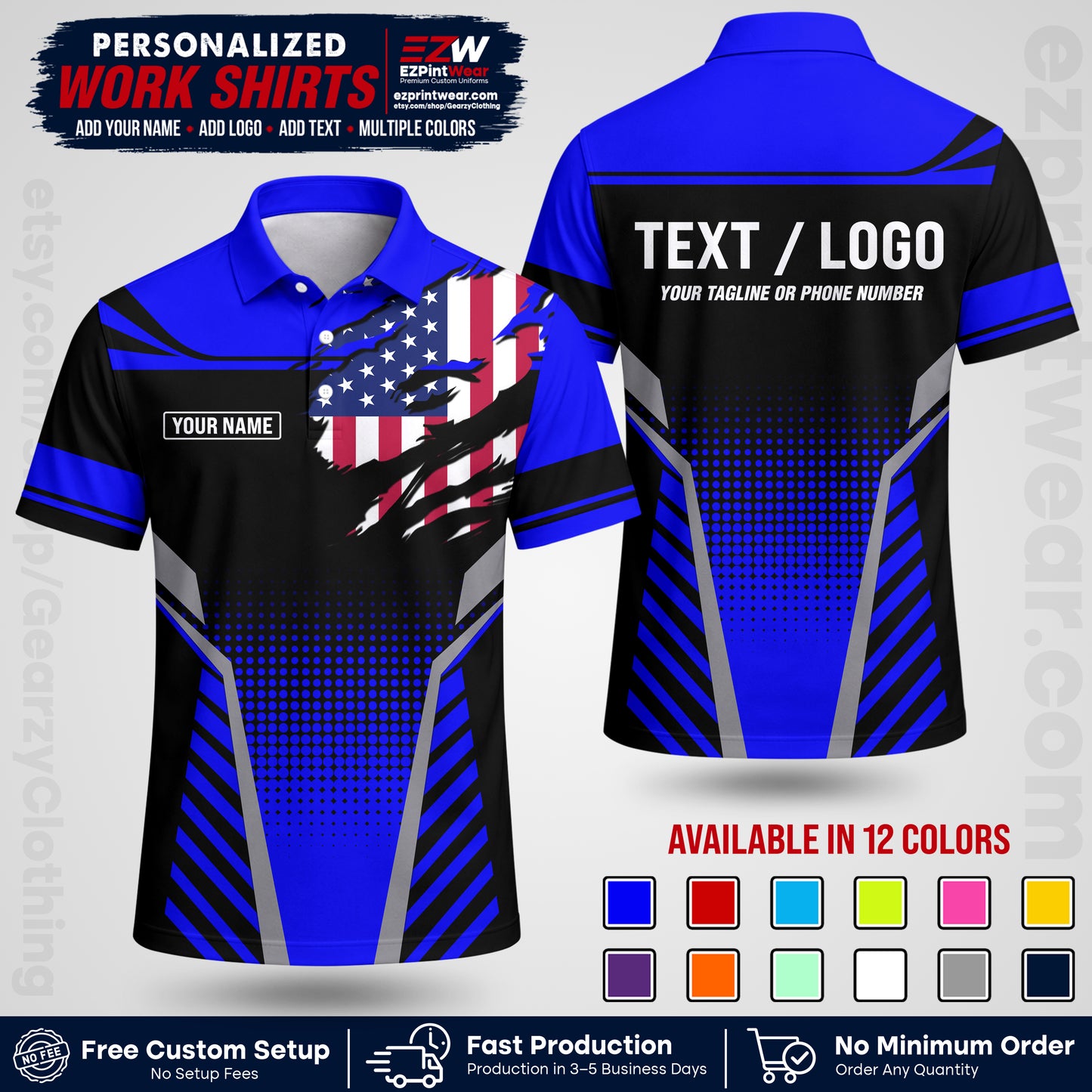 Custom All Over Print Work Uniform Shirt with Name, Logo & Text | Custom Hawaiian Shirt | Company Shirt | Employee Uniform UNF07