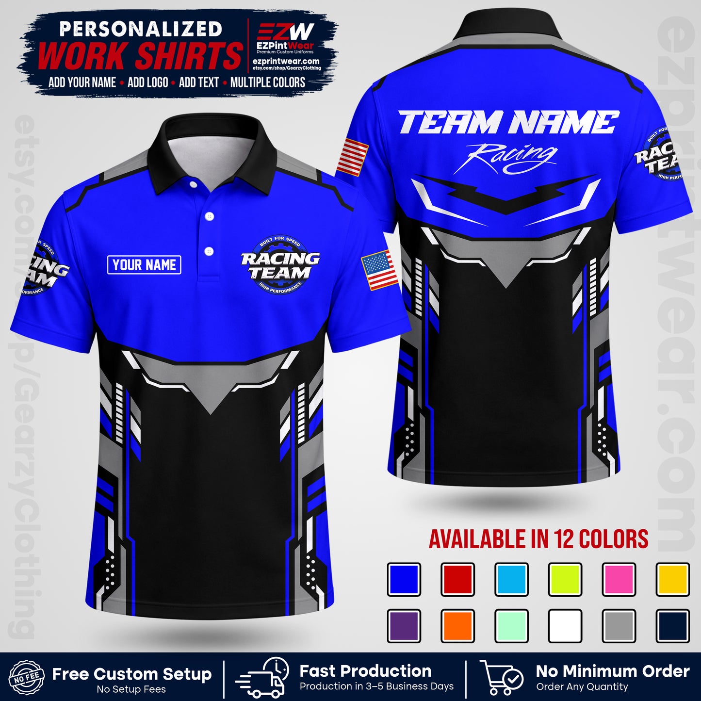 Custom Racing Shirt with Name, Logo & Text | Race Team Uniform | Crew Apparel RC11