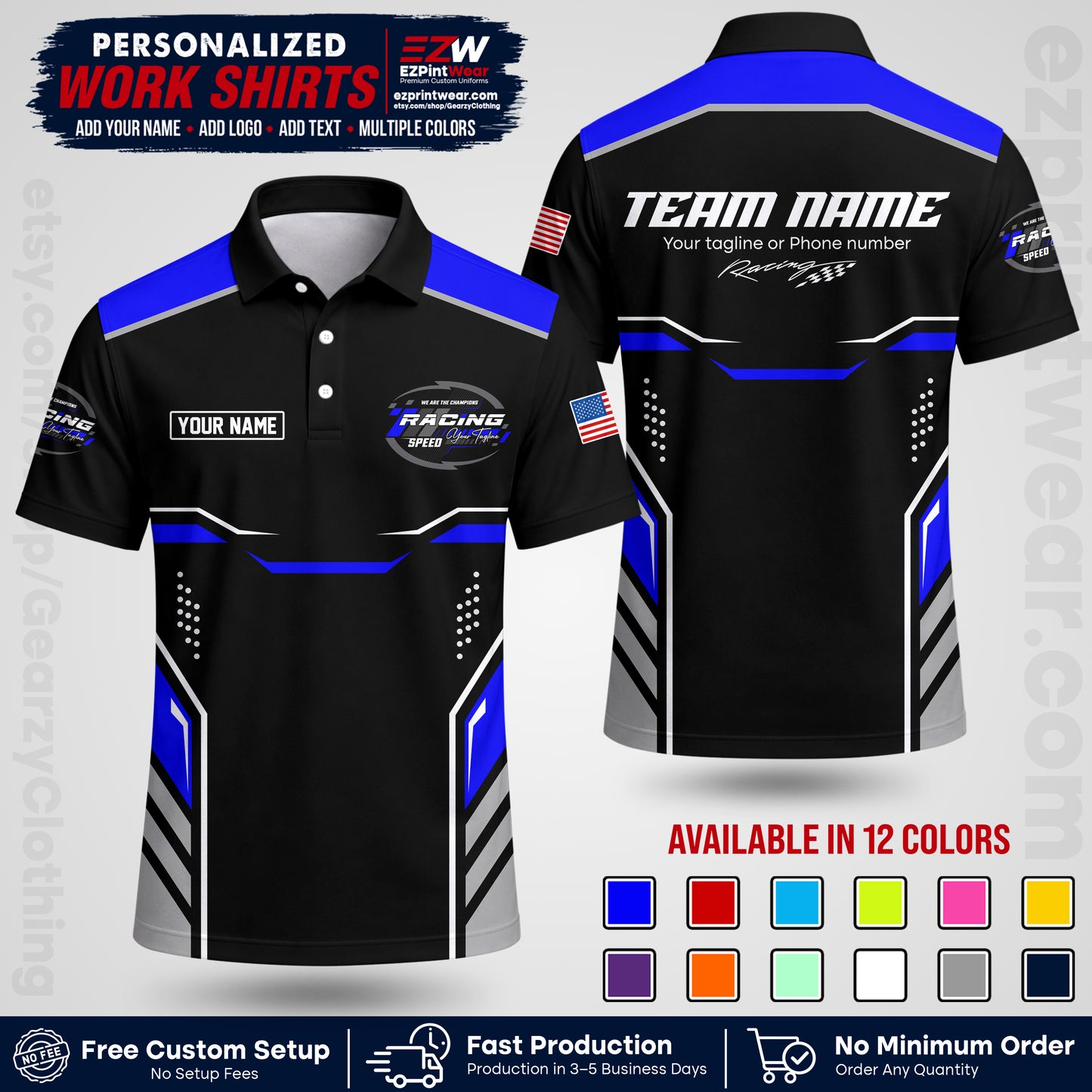 Custom Racing Shirt with Name, Logo & Text | Race Team Uniform | Crew Apparel RC10