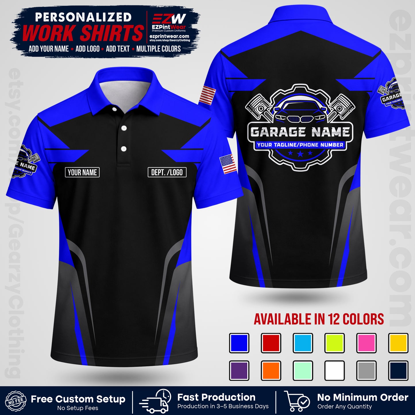 Custom Mechanic Work Shirt with Name, Logo & Text | Auto Shop Uniform | Workwear MCN 04