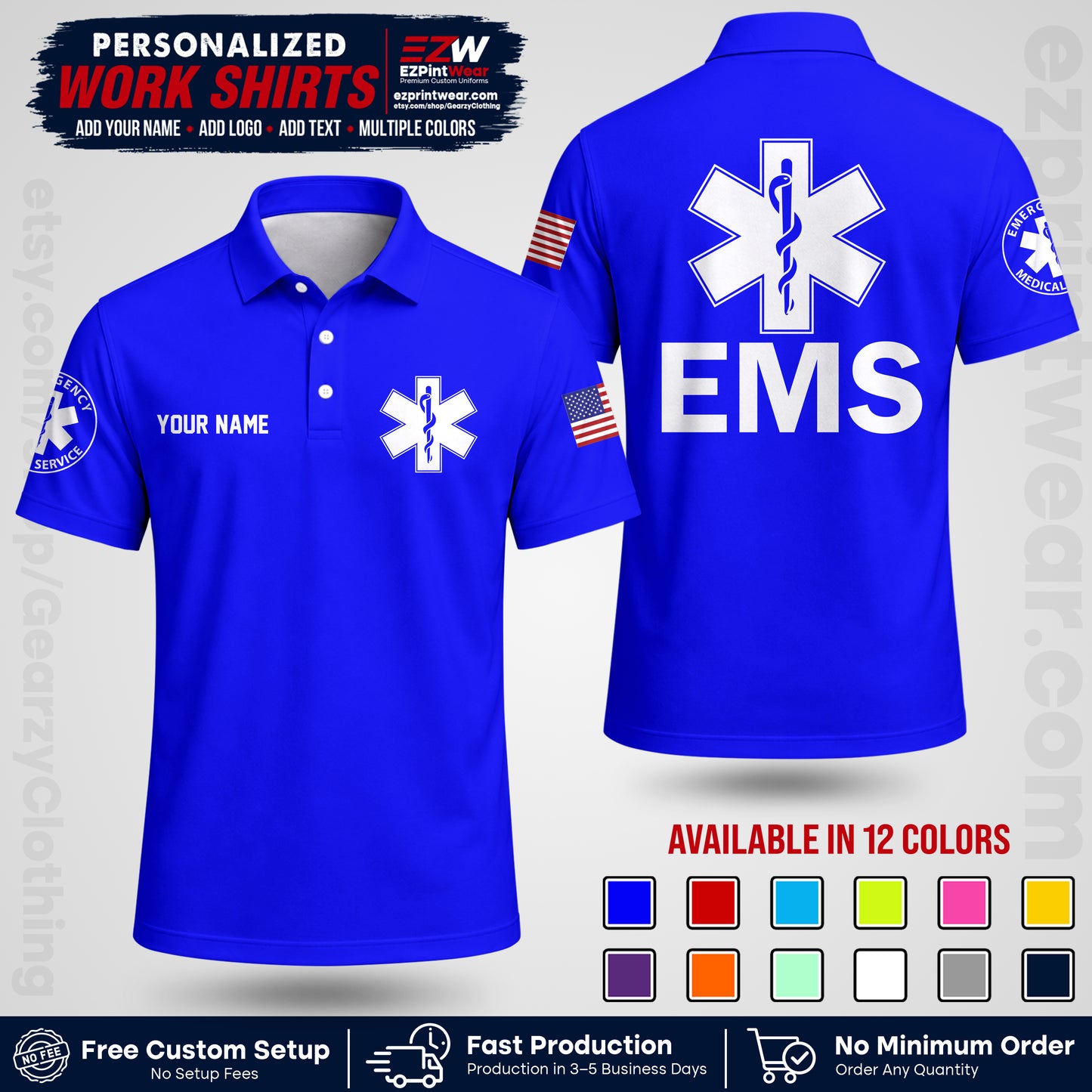 Custom EMS Shirt with Name, Logo & Text | EMS Team Uniform | First Responder Workwear EMSU02