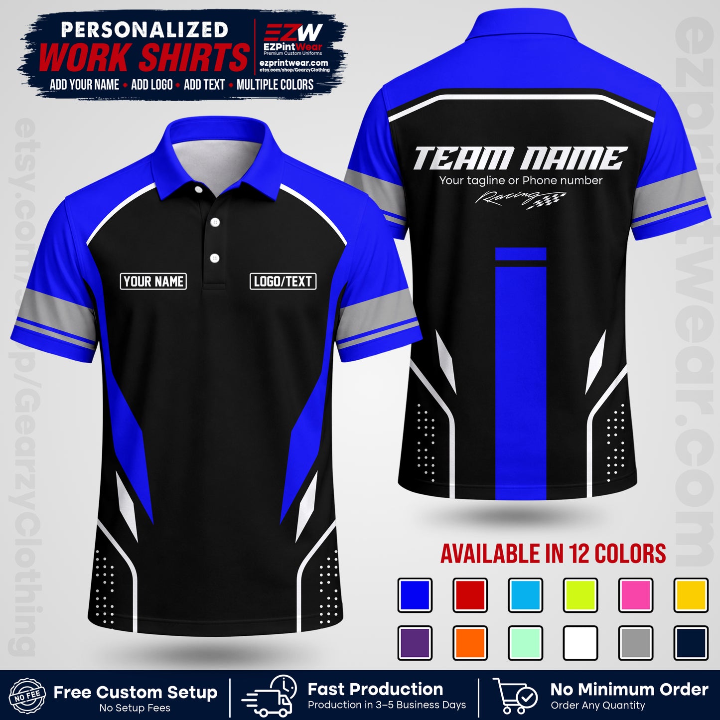 Custom Racing Shirt with Name, Logo & Text | Race Team Uniform | Crew Apparel RC06
