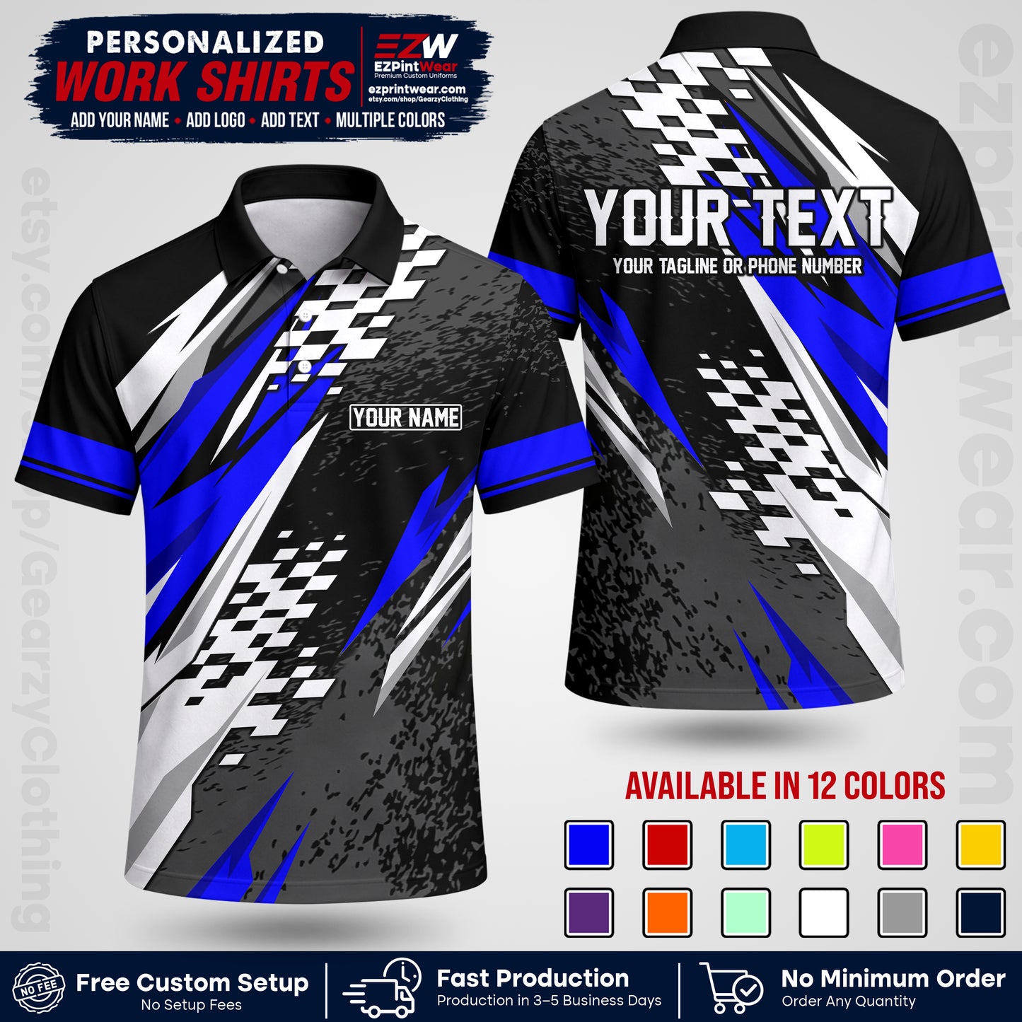 Custom Racing Shirt with Name, Logo & Text | Race Team Uniform | Crew Apparel RC03