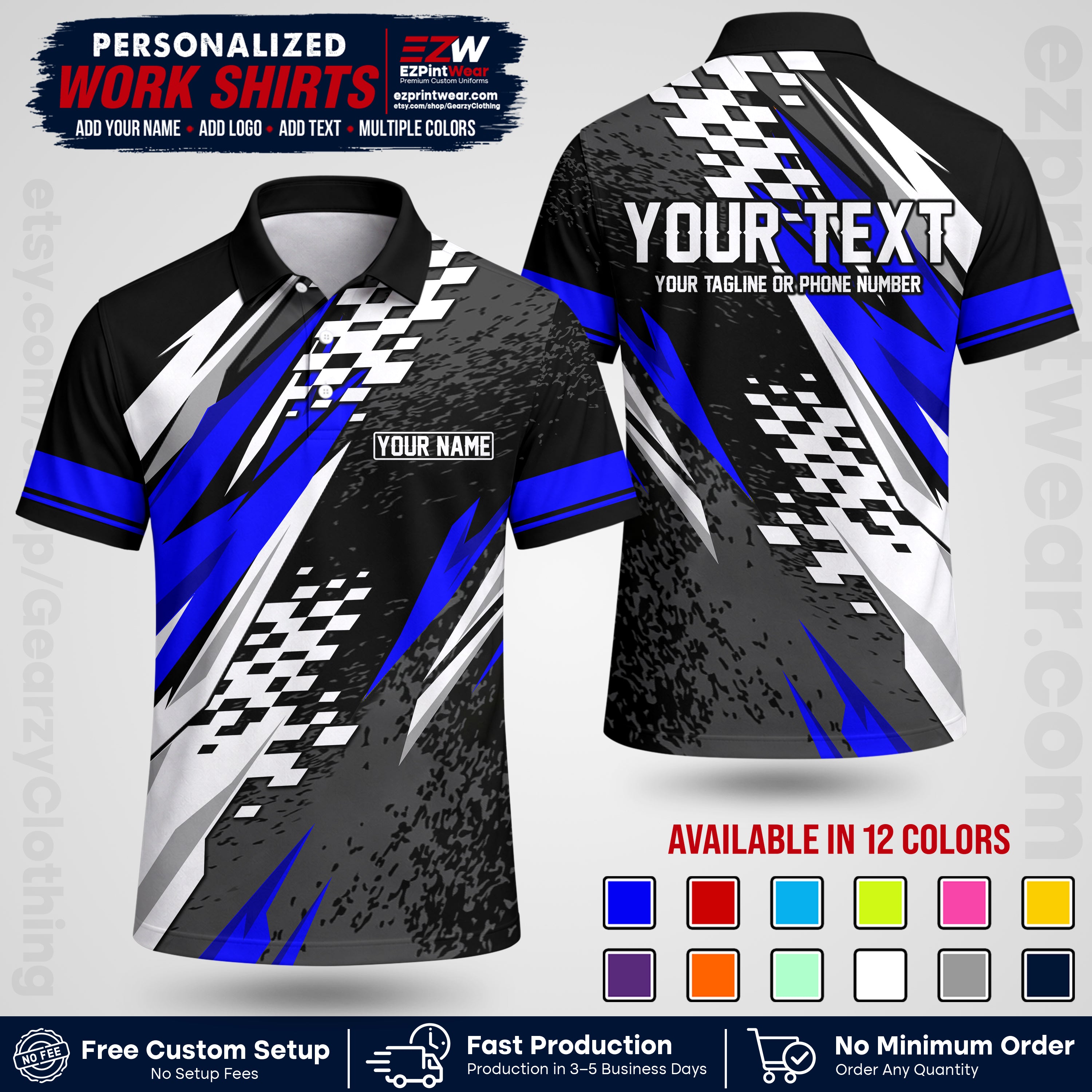 Custom Racing Shirt with Name, Logo & Text | Race Team Uniform | Crew Apparel RC03