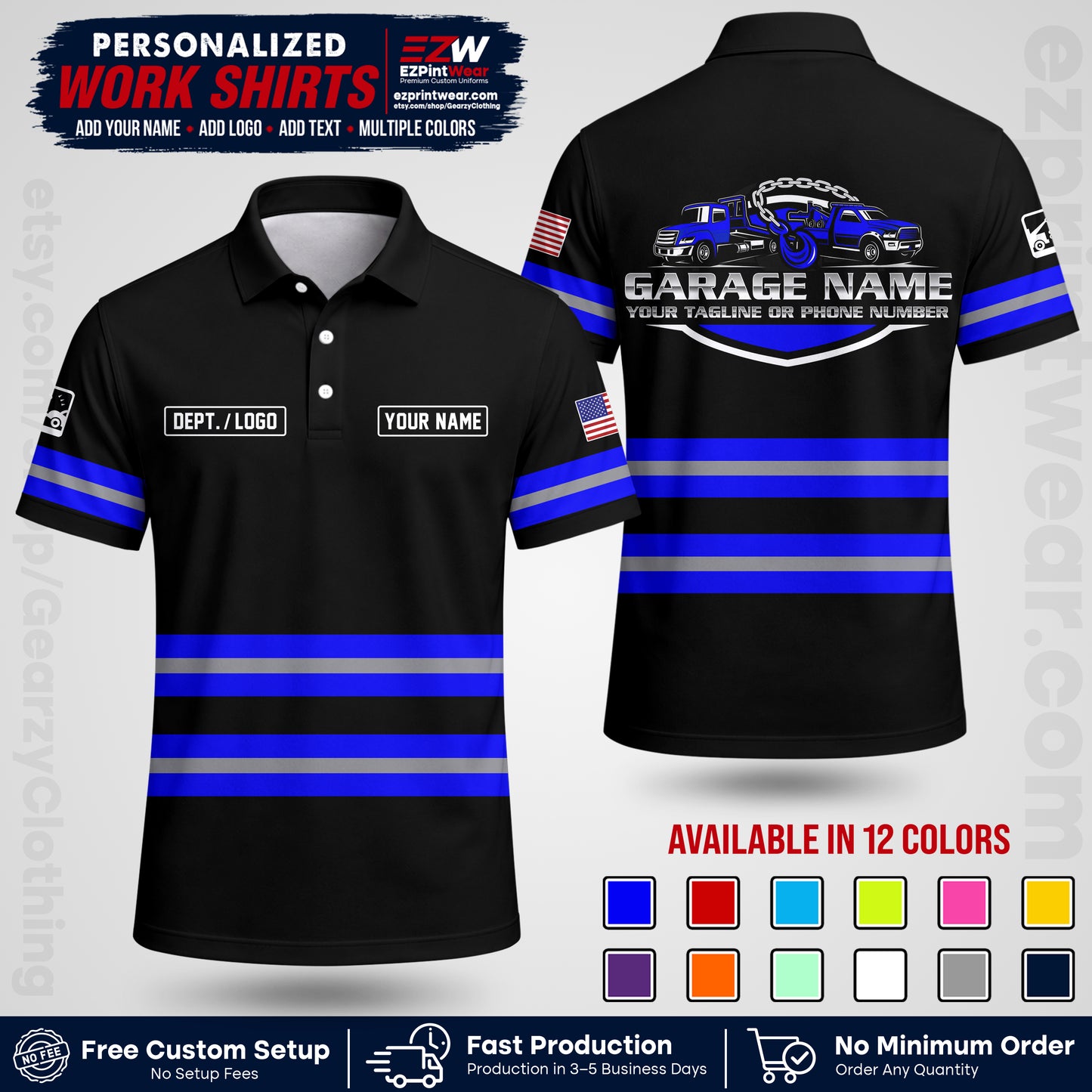 Custom Towing Workwear Uniform | Personalized Tow Truck Shirt | Non-Reflective Safety Stripe Apparel | Custom Towing Shirt | Tow Truck Apparel TW03