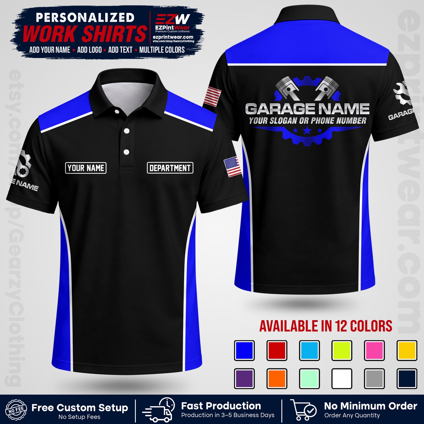 Custom Mechanic Work Shirt with Name, Logo & Text | Auto Shop Uniform | Workwear MCN 07