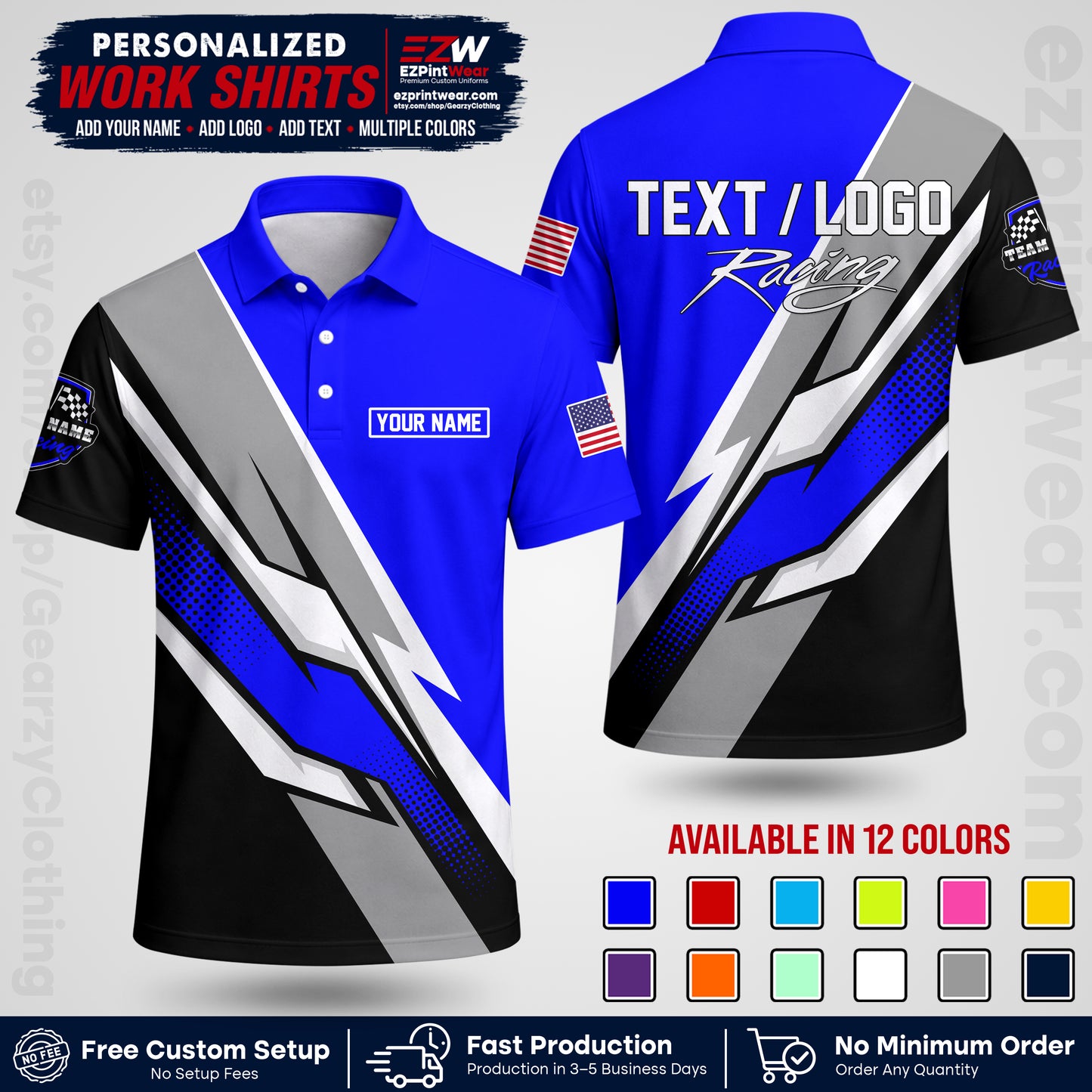 Custom Racing Shirt with Name, Logo & Text | Race Team Uniform | Crew Apparel RC01