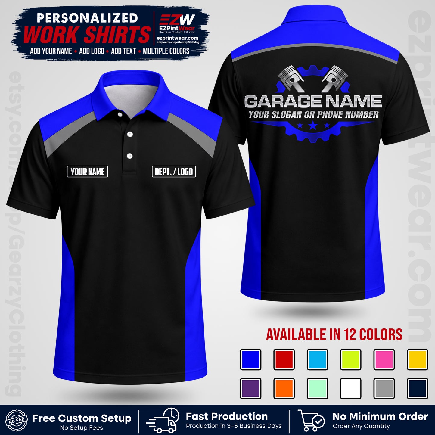 Custom Mechanic Work Shirt with Name, Logo & Text | Auto Shop Uniform | Workwear MCN 06