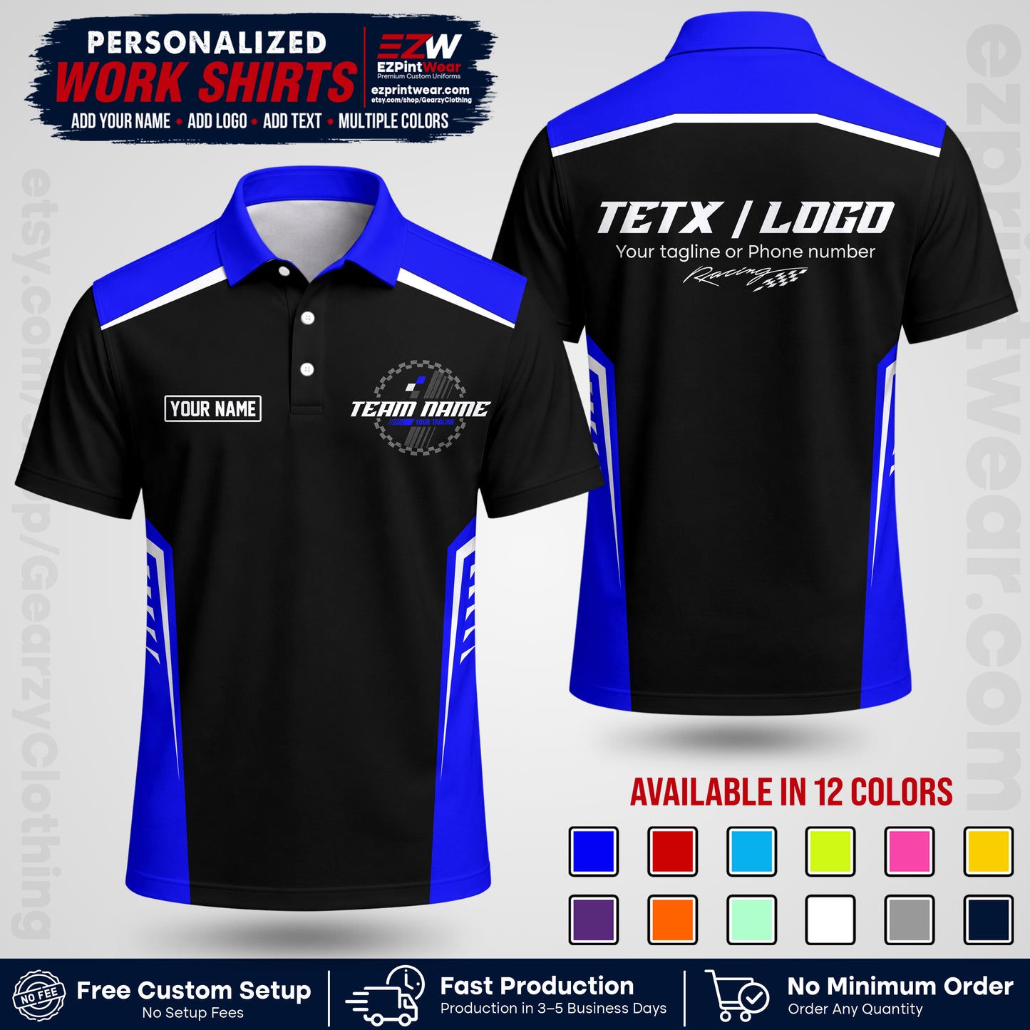 Custom Racing Shirt with Name, Logo & Text | Race Team Uniform | Crew Apparel RC07