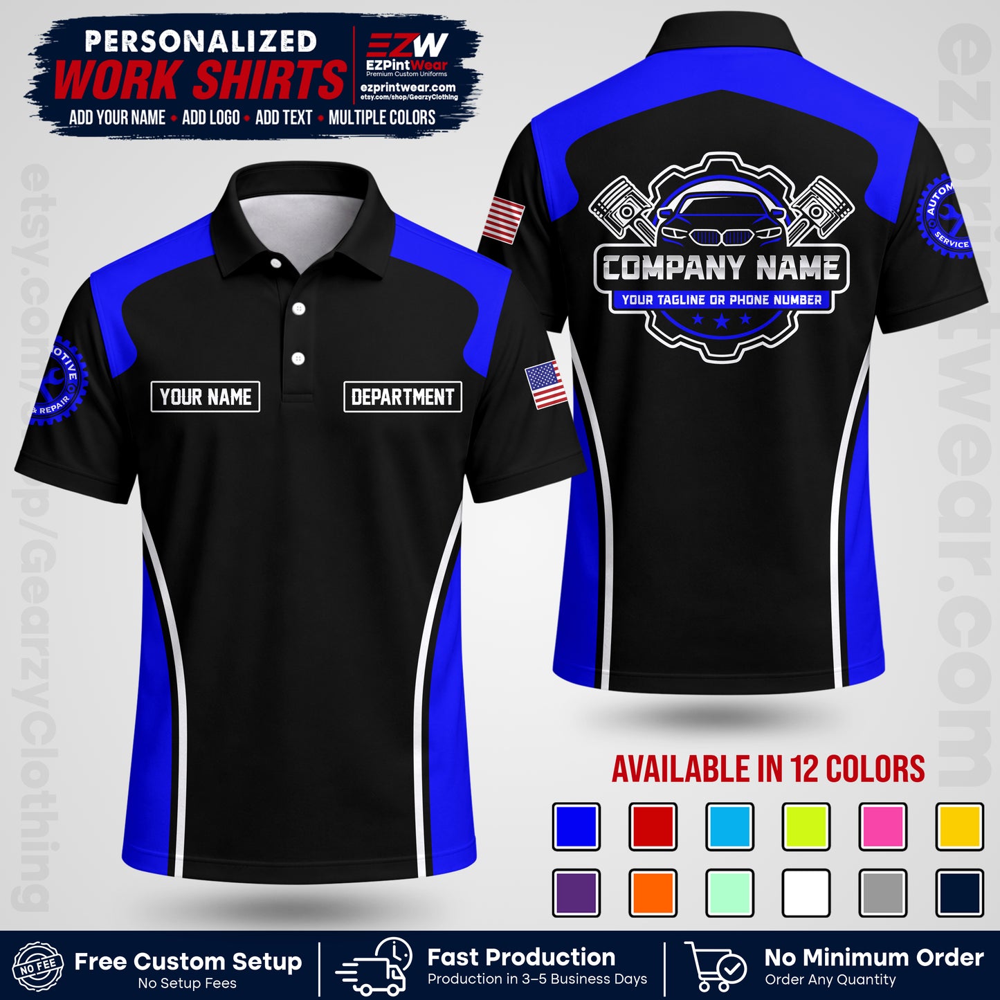 Custom Mechanic Work Shirt with Name, Logo & Text | Auto Shop Uniform | Workwear MCN 10